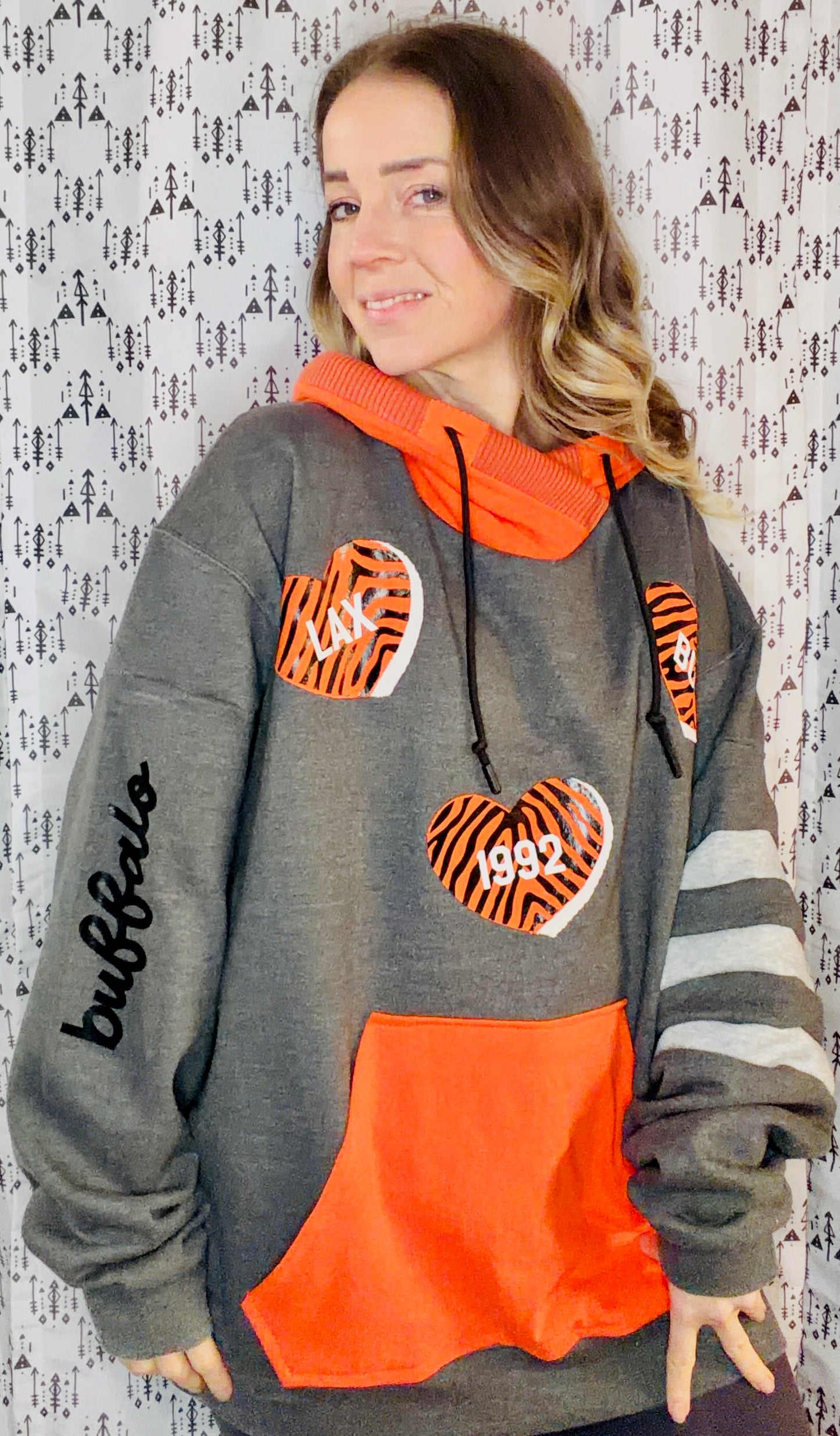 Dark Grey Buffalo Lacrosse Heart Hoodie Size Women's-XL/2X