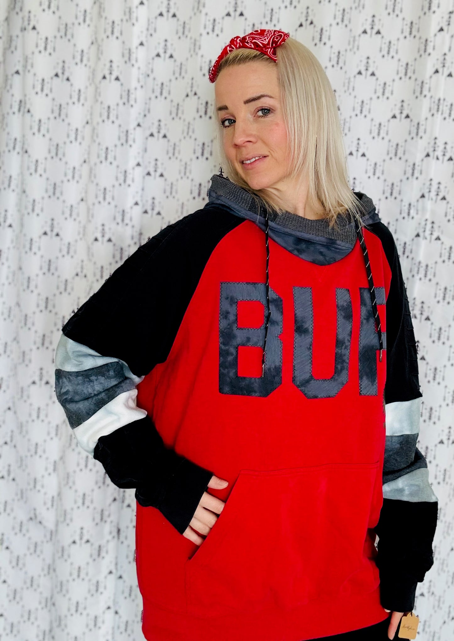 Red Dyngus Day BUF Color-Block Hoodie Size- Unisex L/XL