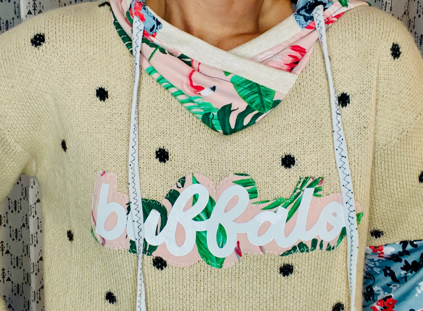 Flamingo Meets Buffalo Hoodie Size Women's- M/L