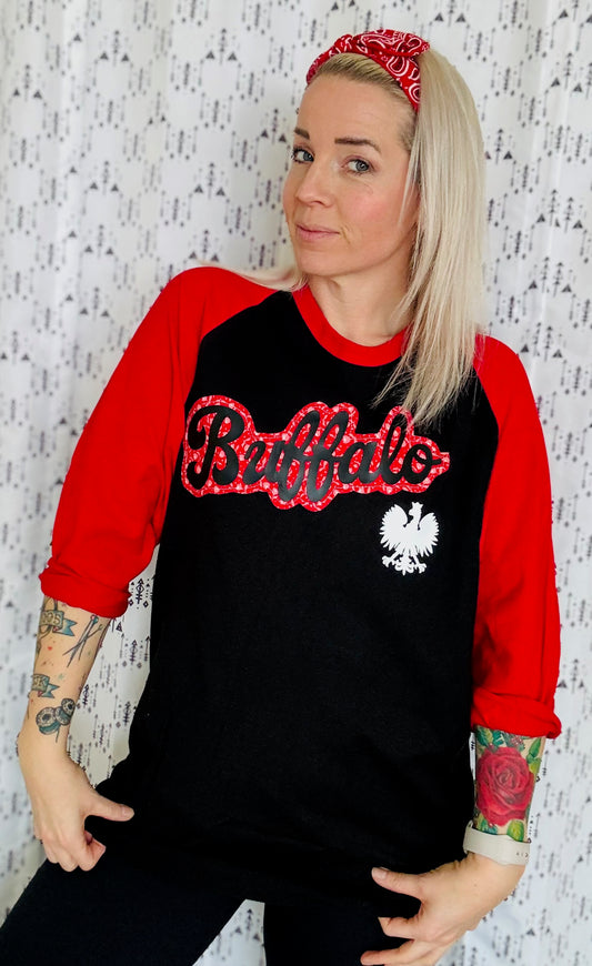 Black and Red Raglan Dyngus Day T-shirt Size- Unisex M/L