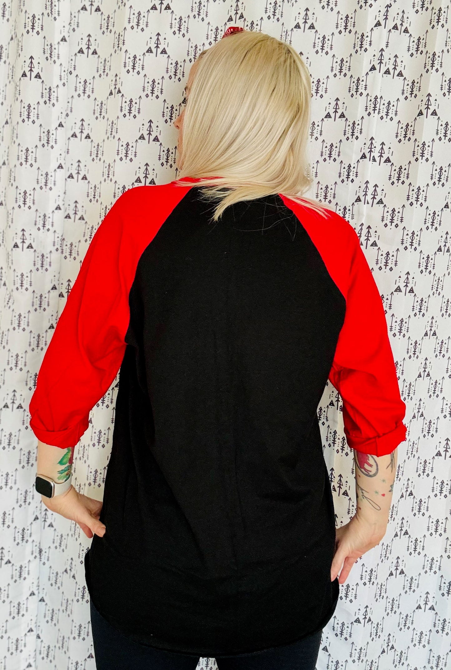 Black and Red Raglan Polish T-shirt Size- Unisex M/L