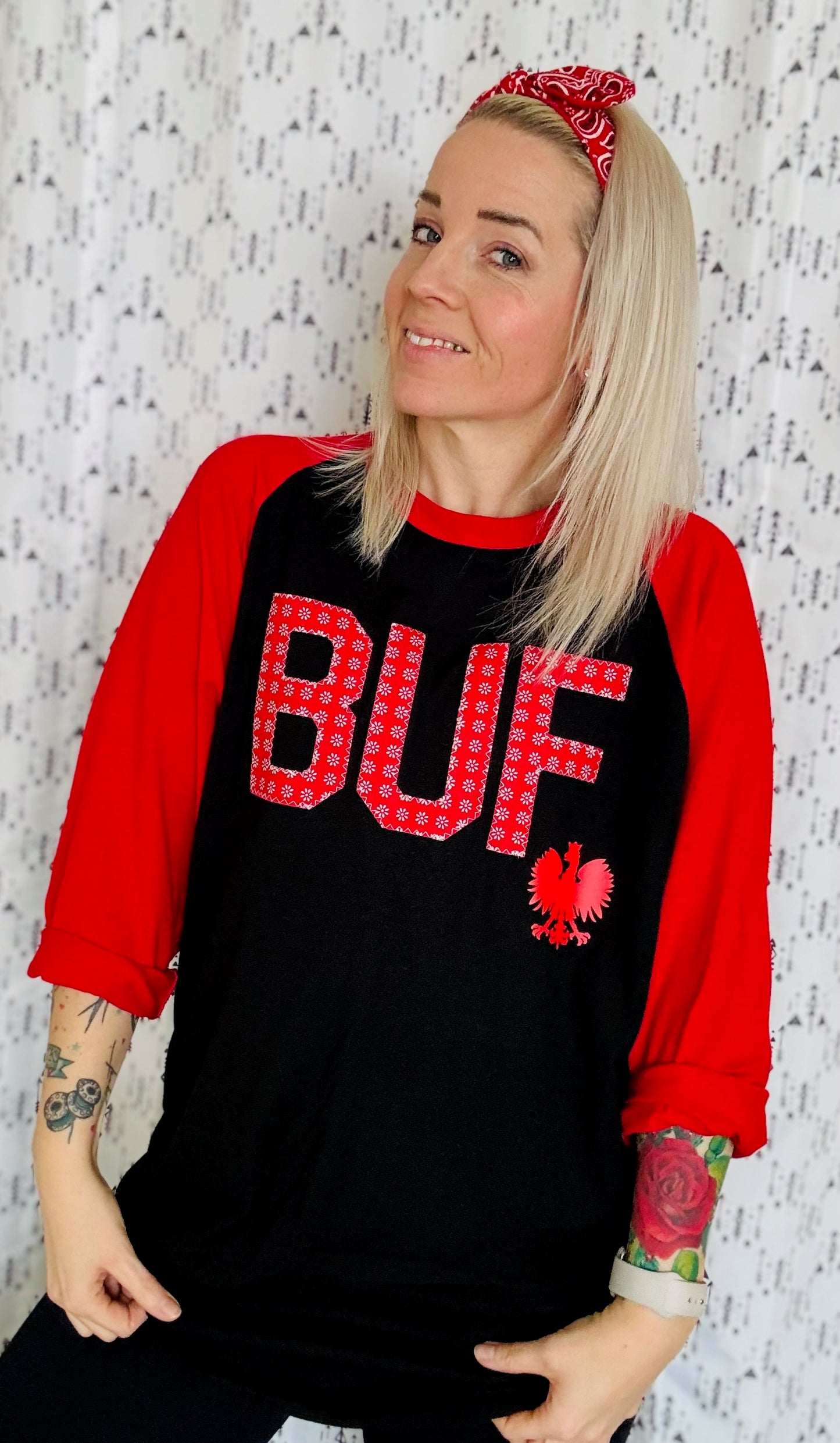 Black and Red Raglan Polish T-shirt Size- Unisex M/L