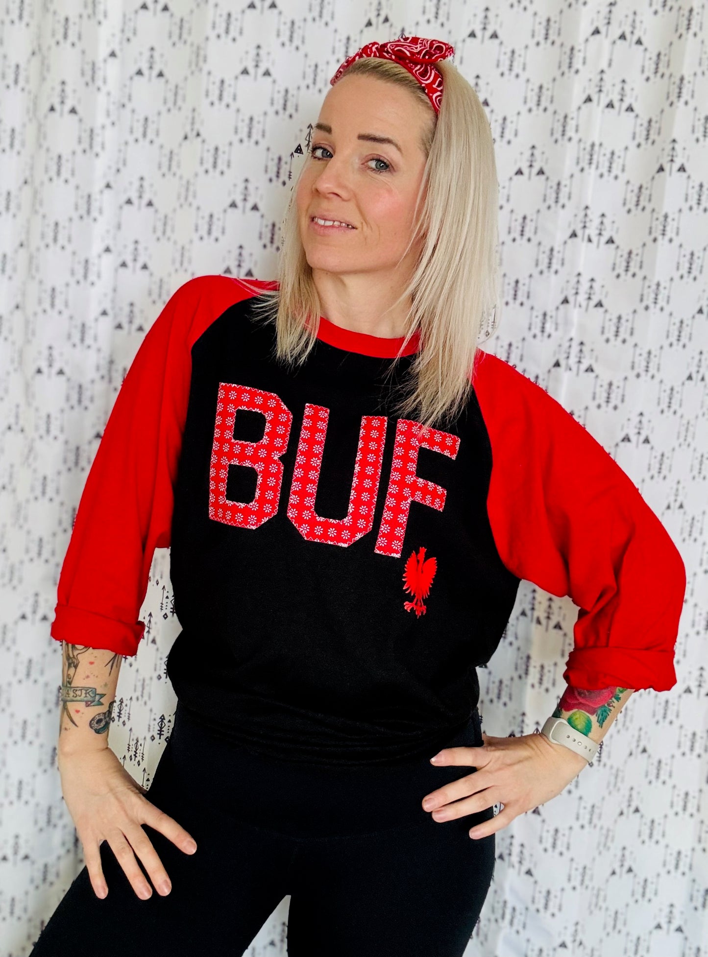 Black and Red Raglan Polish T-shirt Size- Unisex M/L