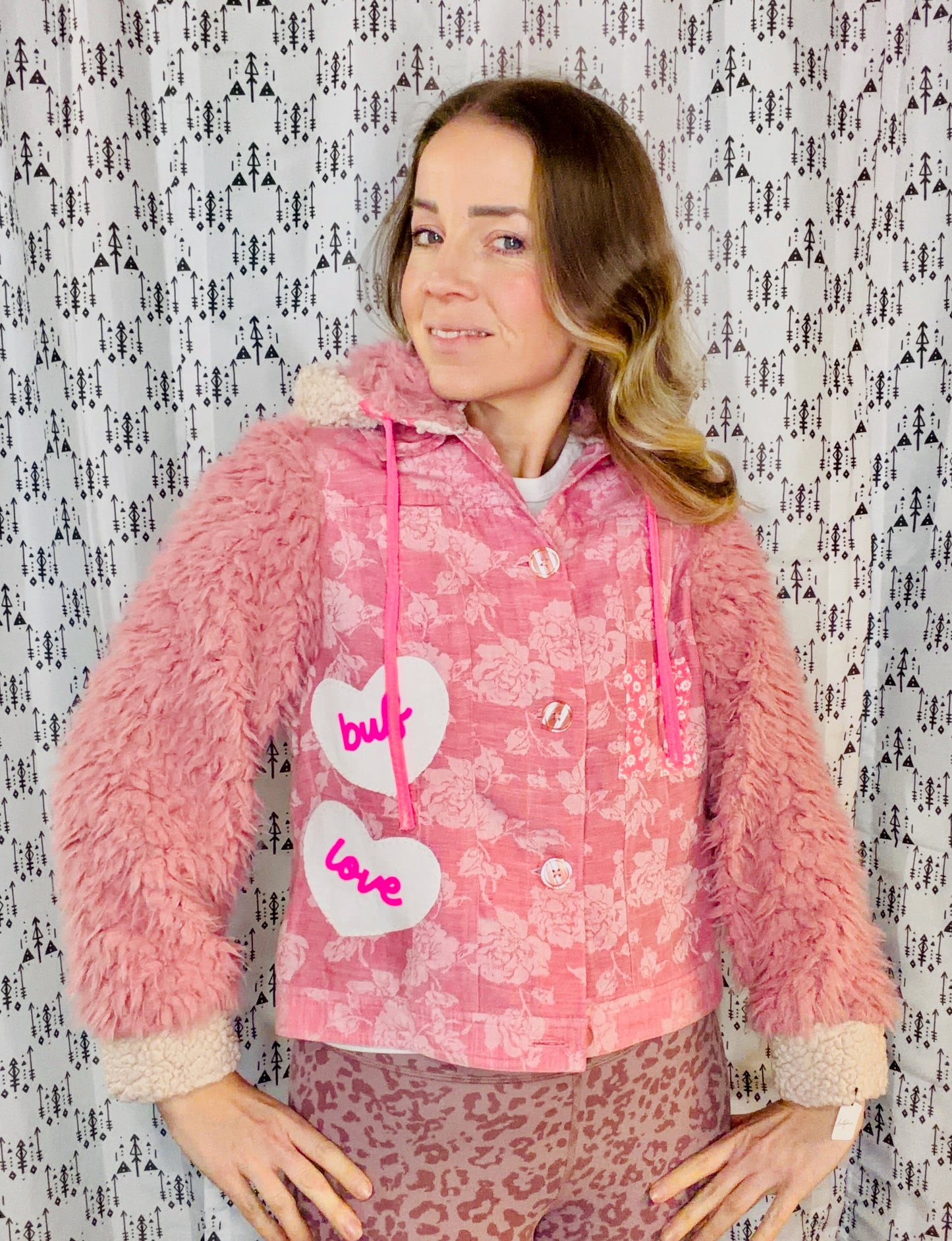 Pink Floral BUF LOVE Hooded Jacket Size- Women's M/L