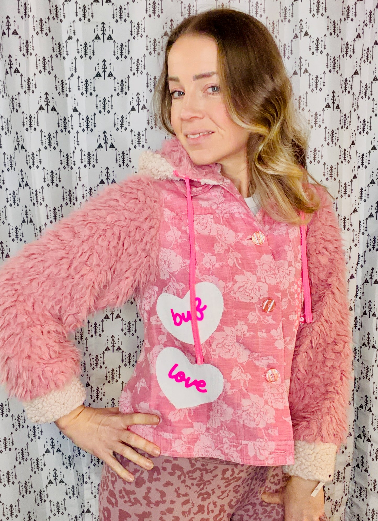 Pink Floral BUF LOVE Hooded Jacket Size- Women's M/L