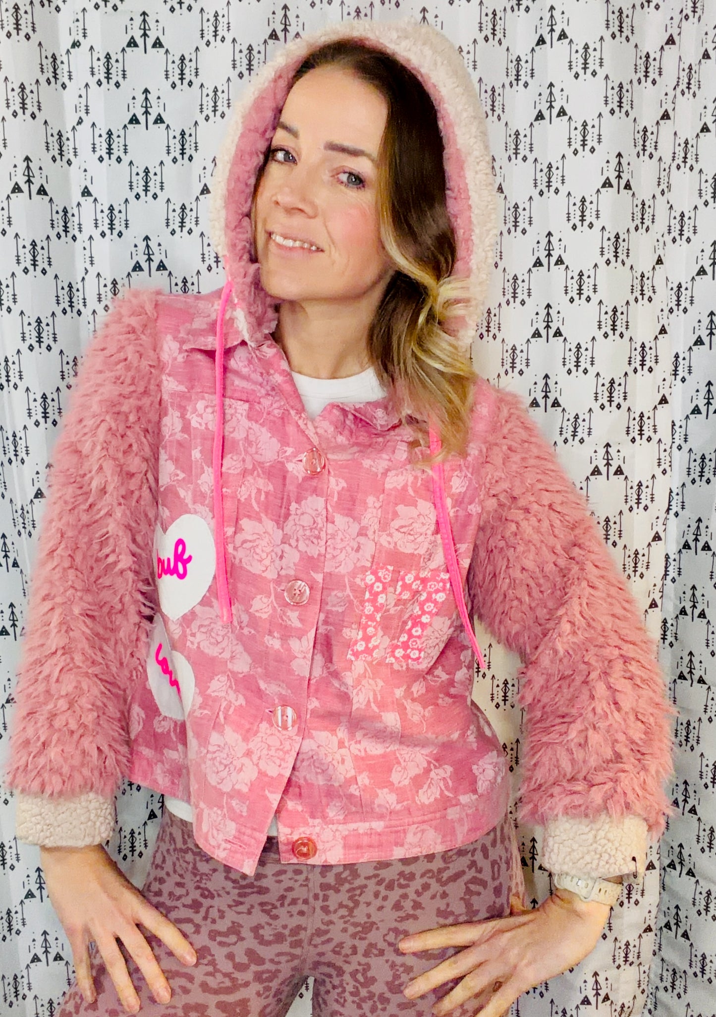 Pink Floral BUF LOVE Hooded Jacket Size- Women's M/L