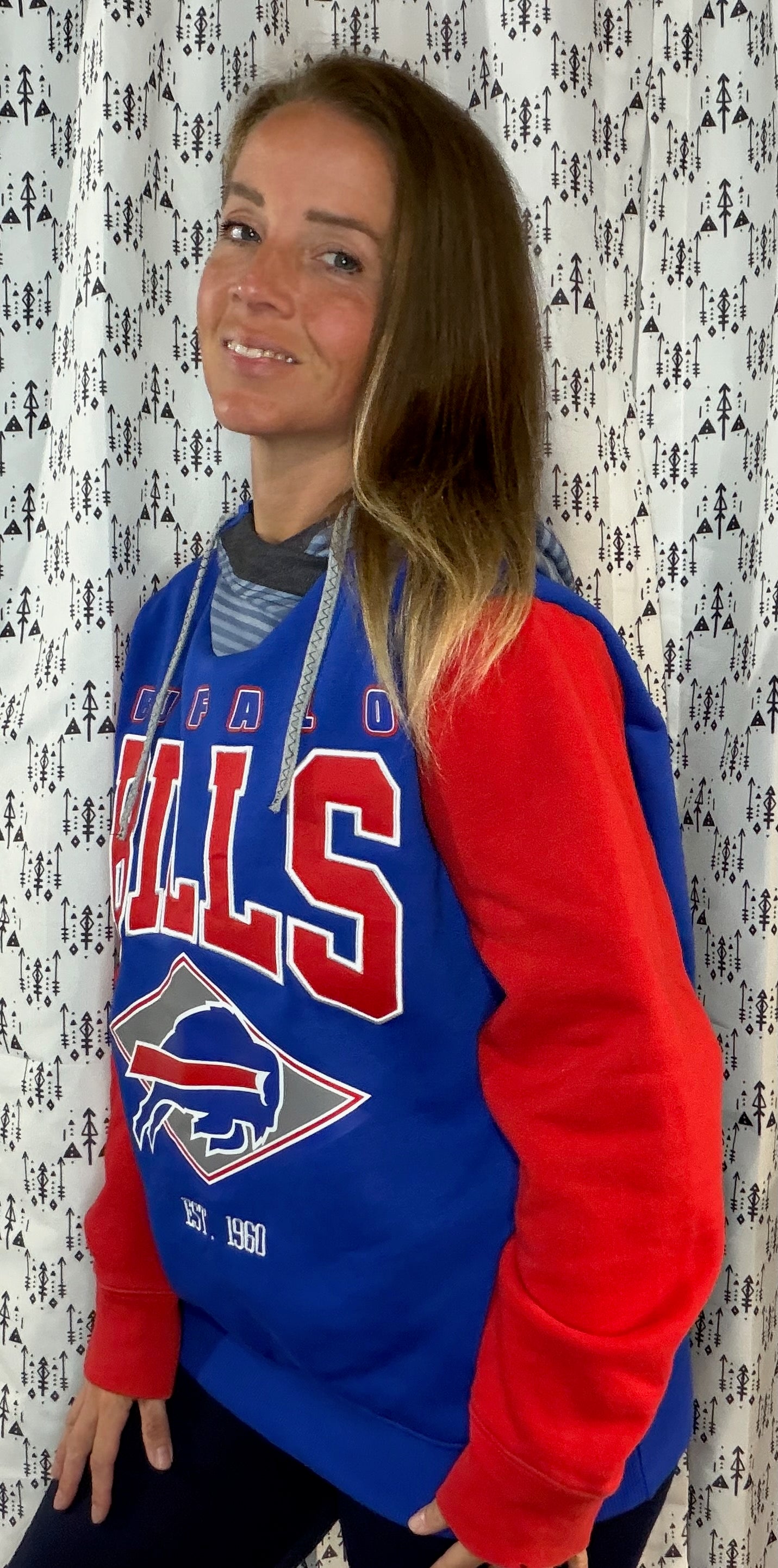 Blue Color-Block BUF Football Hoodie Size Unisex- M/L