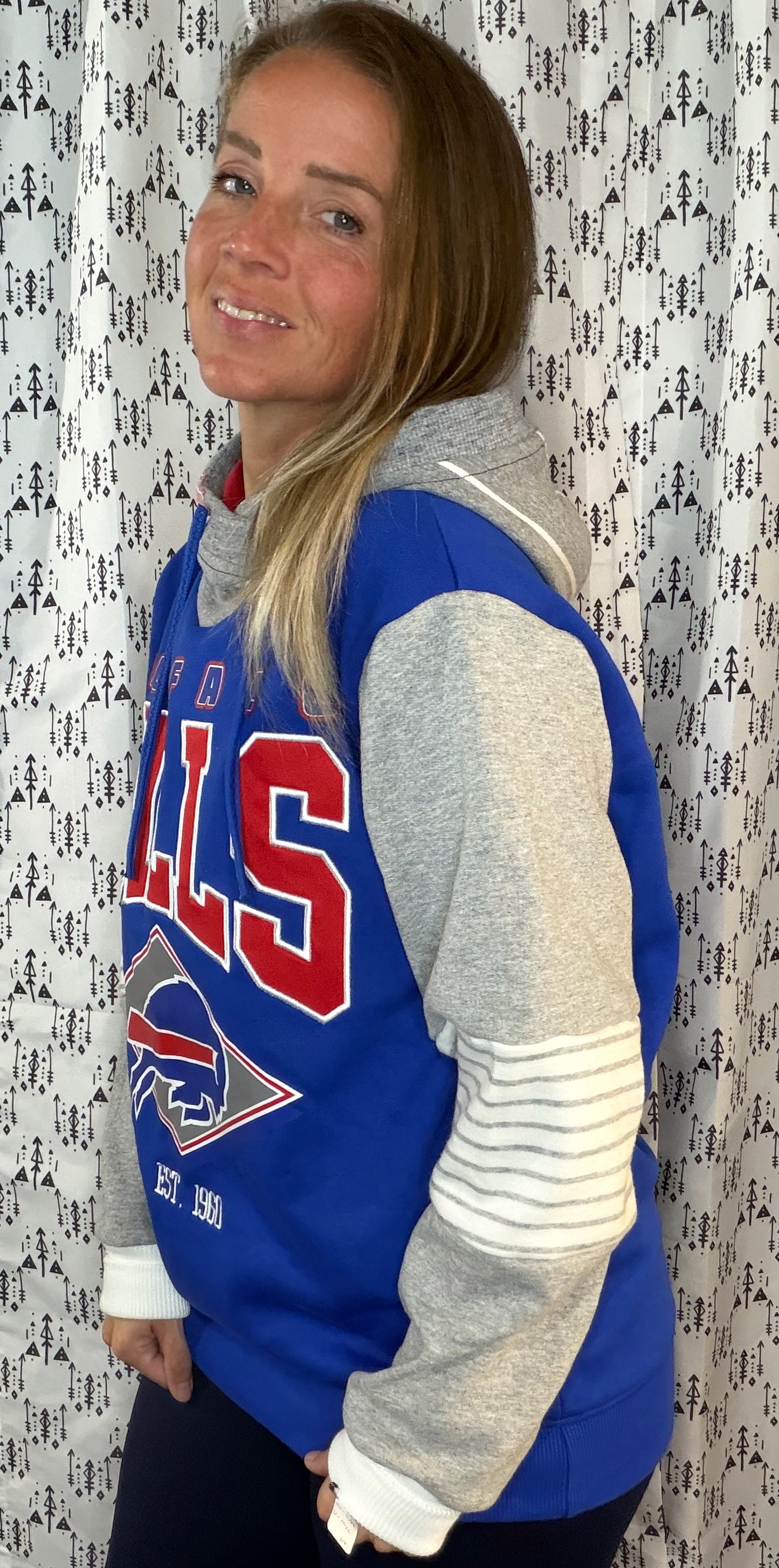 Blue & Grey Buffalo Football Hoodie Size Unisex- M/L