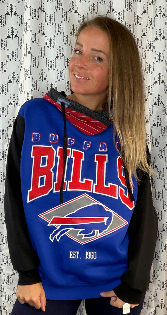 Blue & Black Buffalo Football Hoodie Size Unisex- M/L