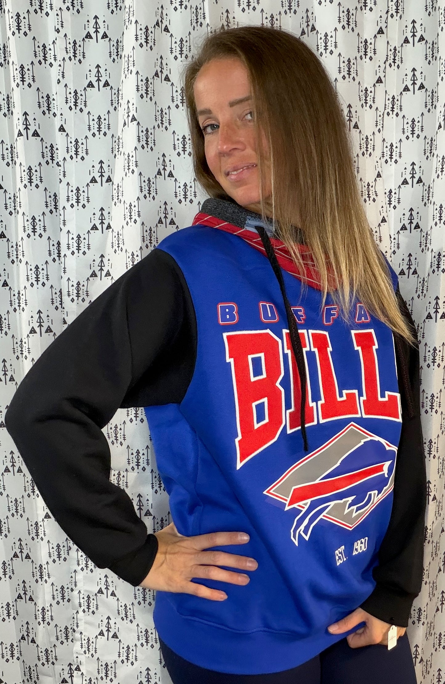 Blue & Black Buffalo Football Hoodie Size Unisex- M/L
