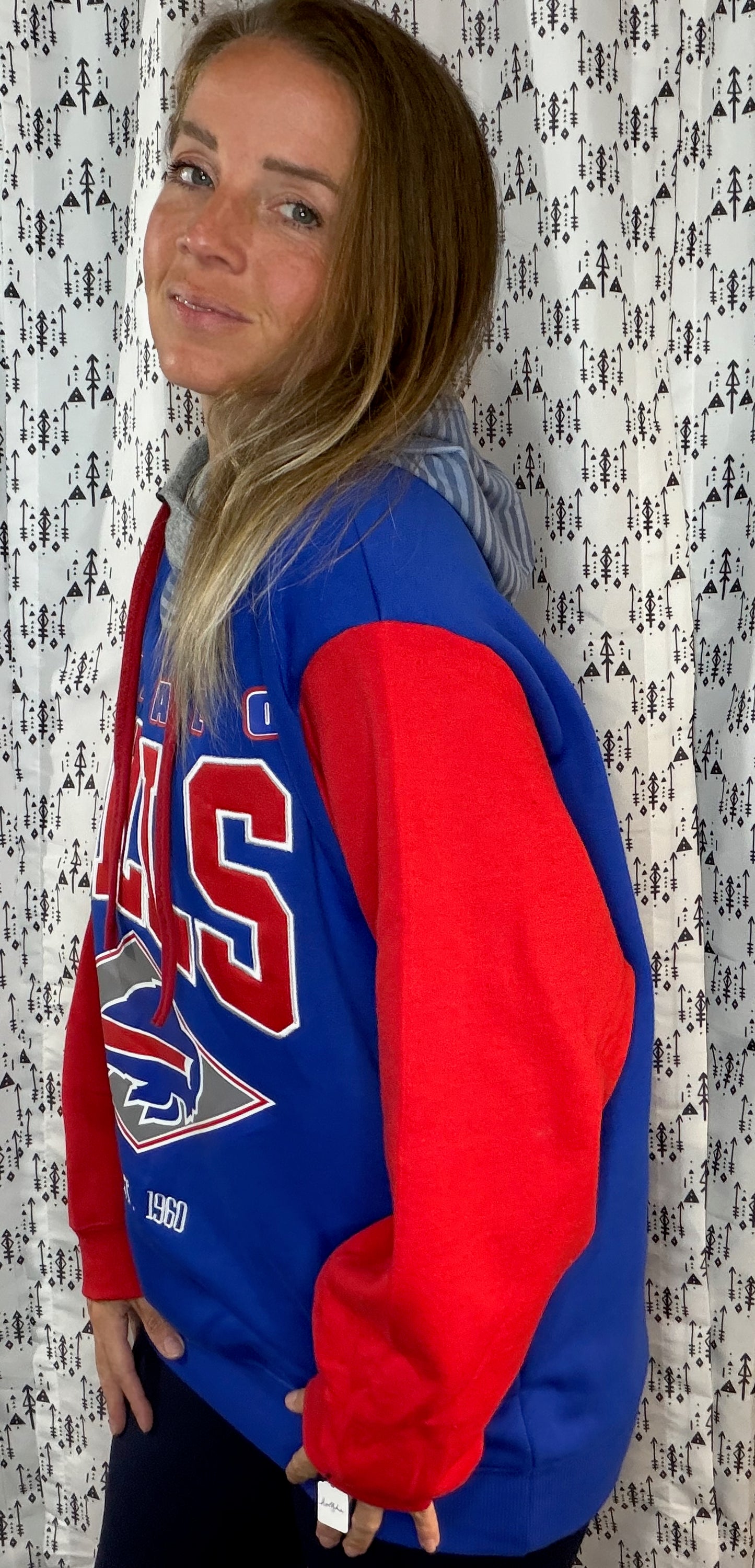 Blue & Red Buffalo Football Hoodie Size Unisex- L/XL