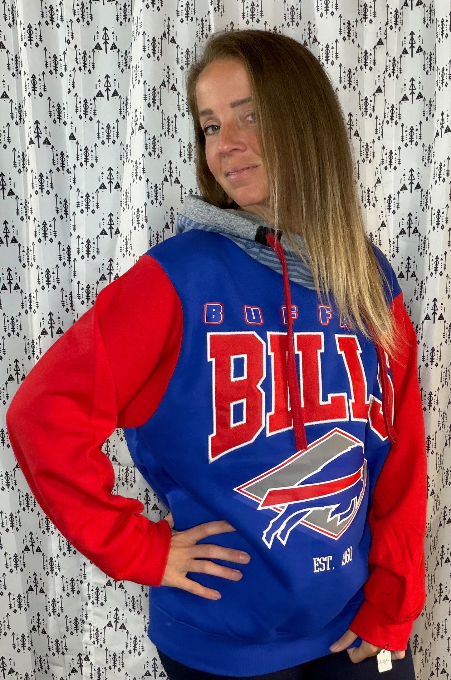 Blue & Red Buffalo Football Hoodie Size Unisex- L/XL