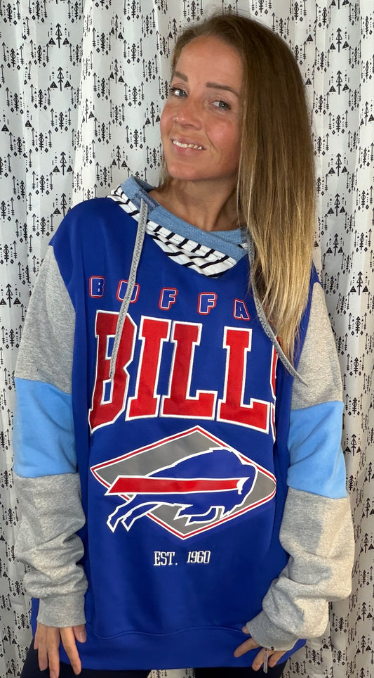 Grey & Blue Buffalo Football Hoodie Size Unisex- XL/2X