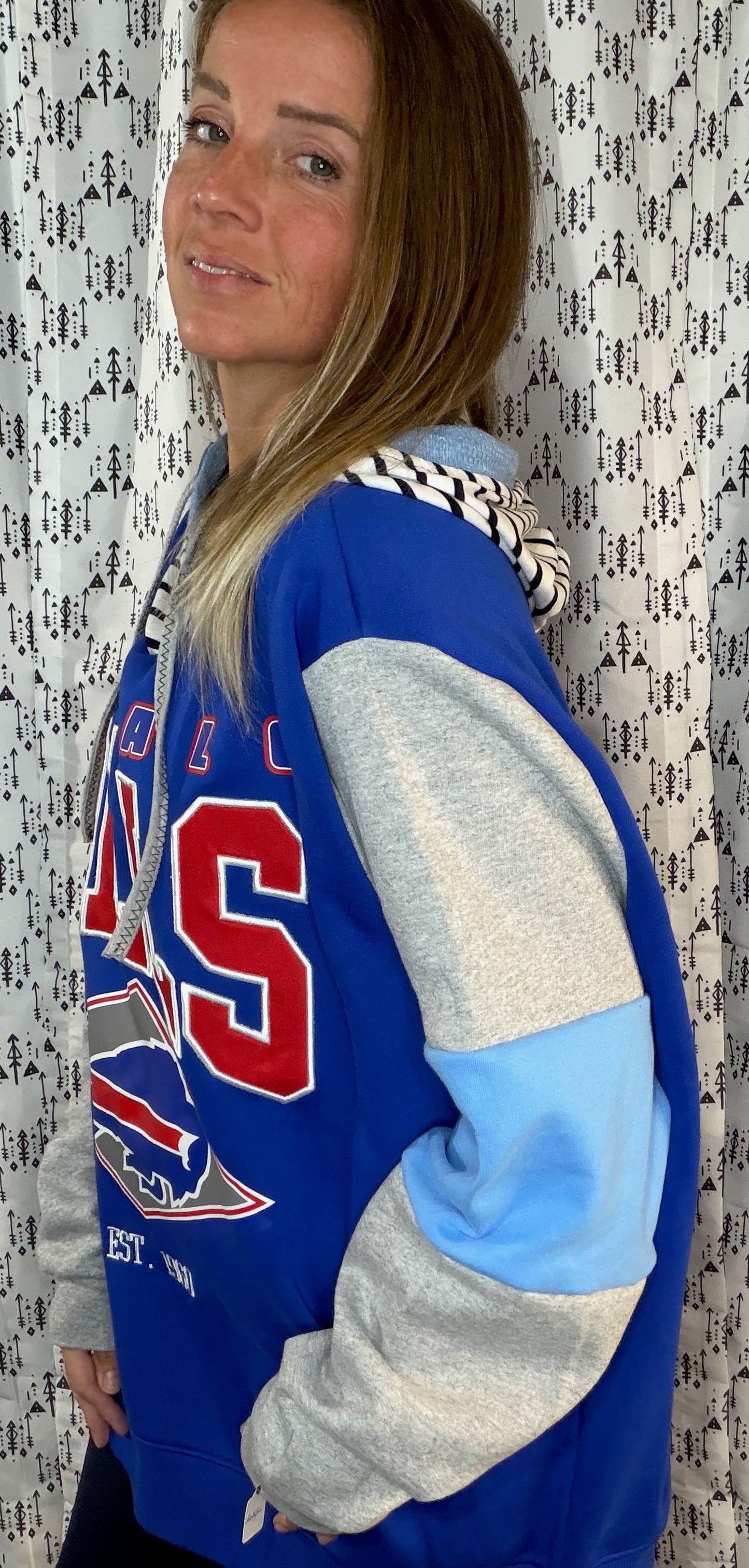 Grey & Blue Buffalo Football Hoodie Size Unisex- XL/2X