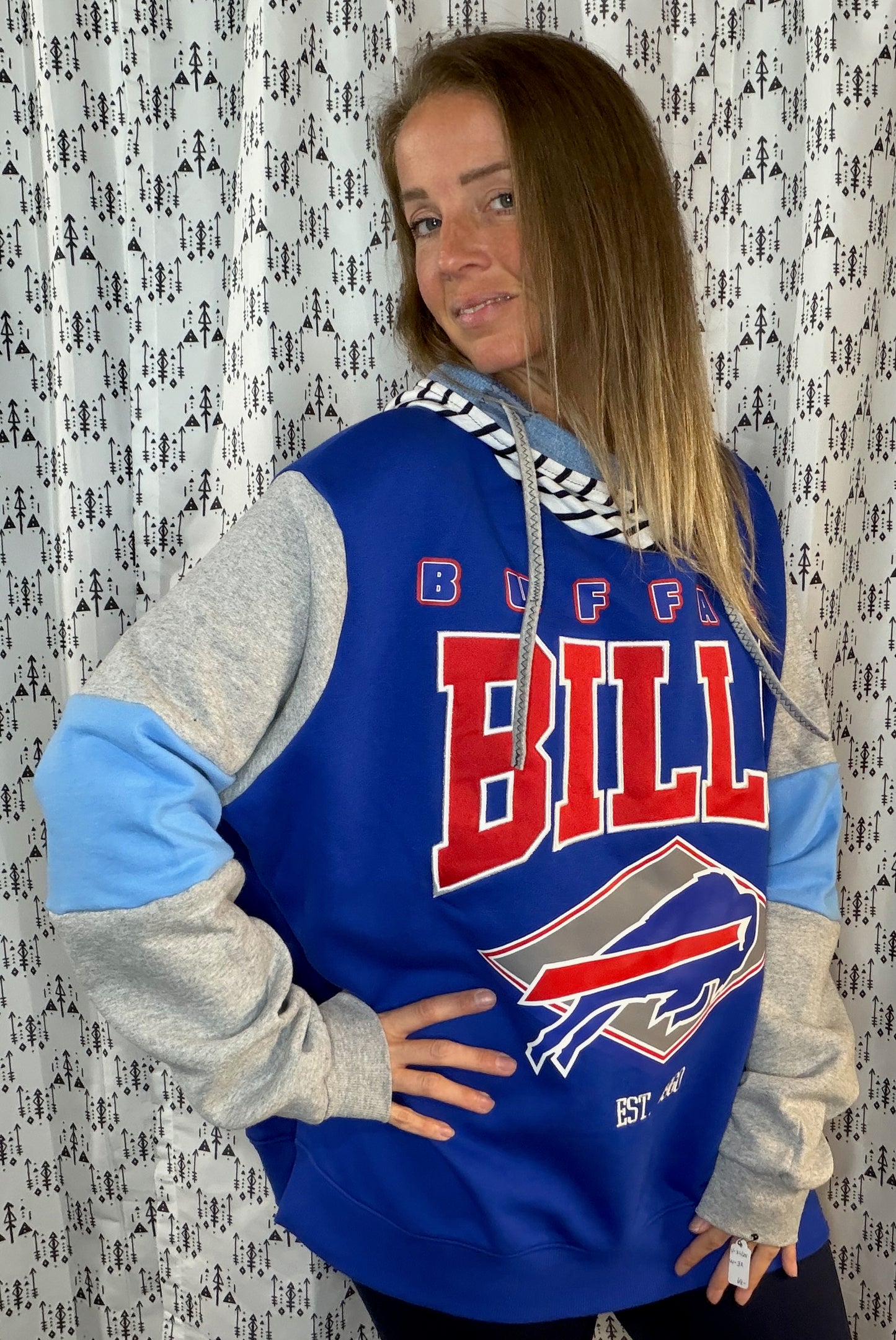 Grey & Blue Buffalo Football Hoodie Size Unisex- XL/2X