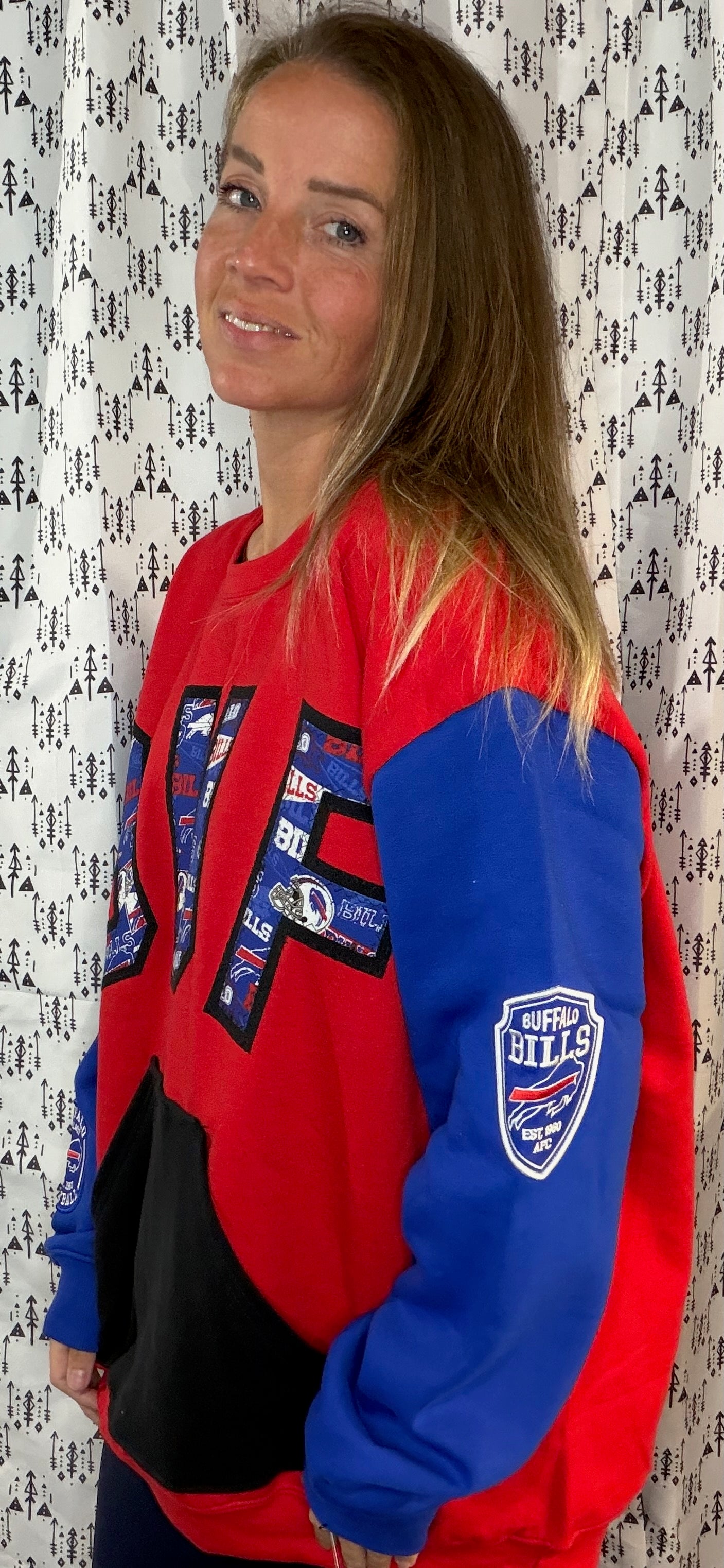 Red Color-Block BUF Football Crewneck Size Unisex- XL/2X