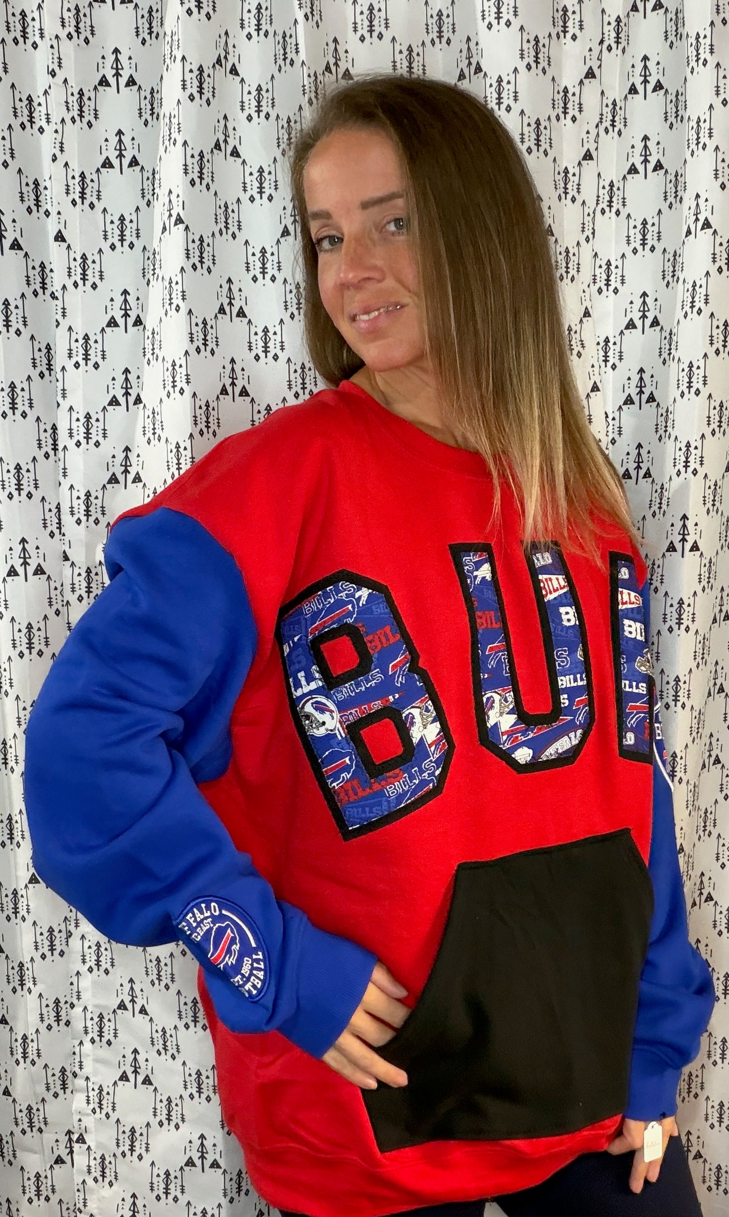 Red Color-Block BUF Football Crewneck Size Unisex- XL/2X