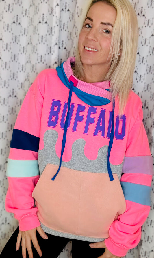 Neon Pink 80's vs 90's Buffalo Drip Hoodie Size- Unisex M/L