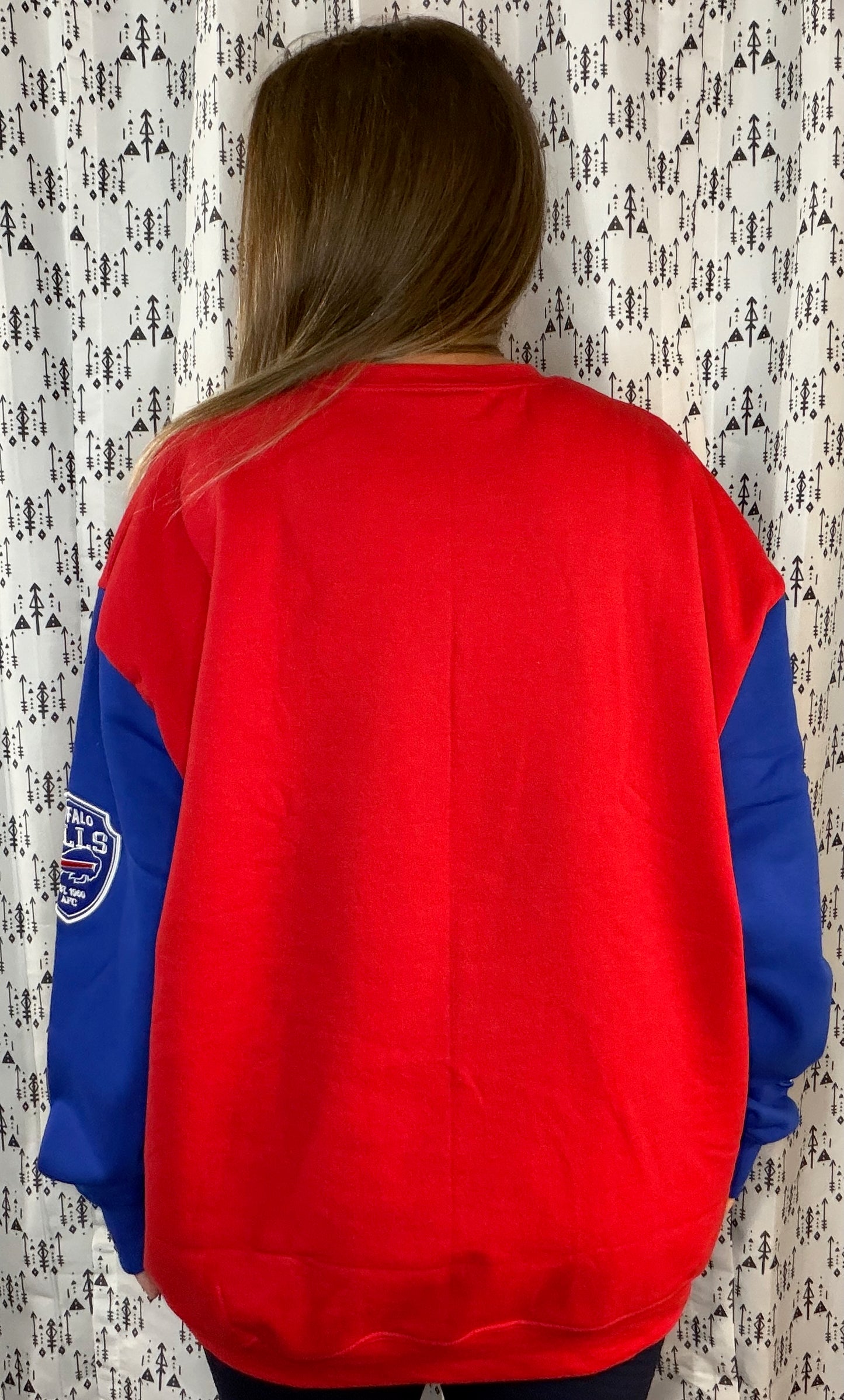 Red Color-Block BUF Football Crewneck Size Unisex- XL/2X