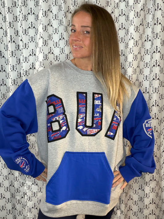 Grey Color-Block BUF Football Crewneck Size Unisex- XL/2X