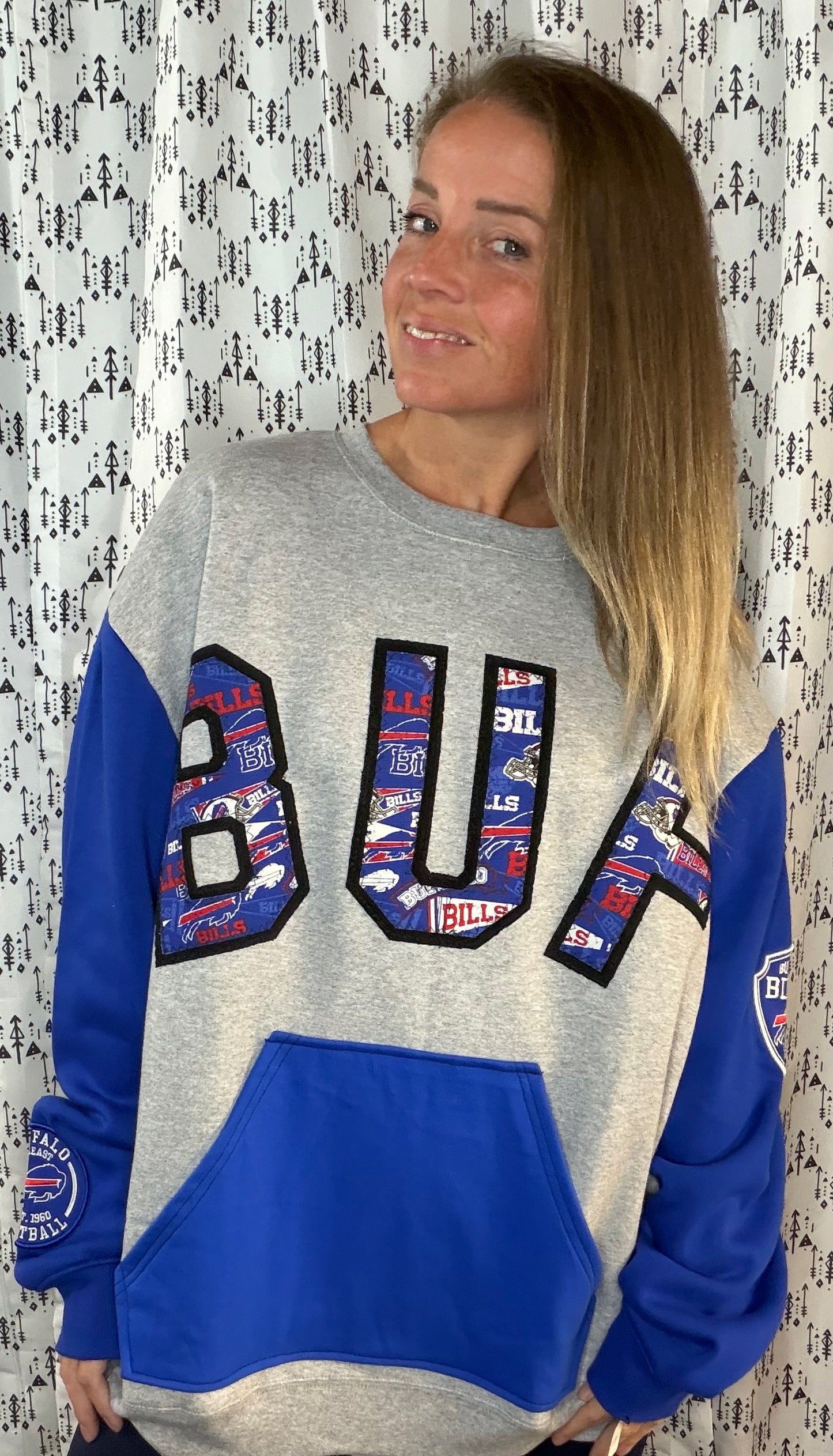 Grey Color-Block BUF Football Crewneck Size Unisex- XL/2X
