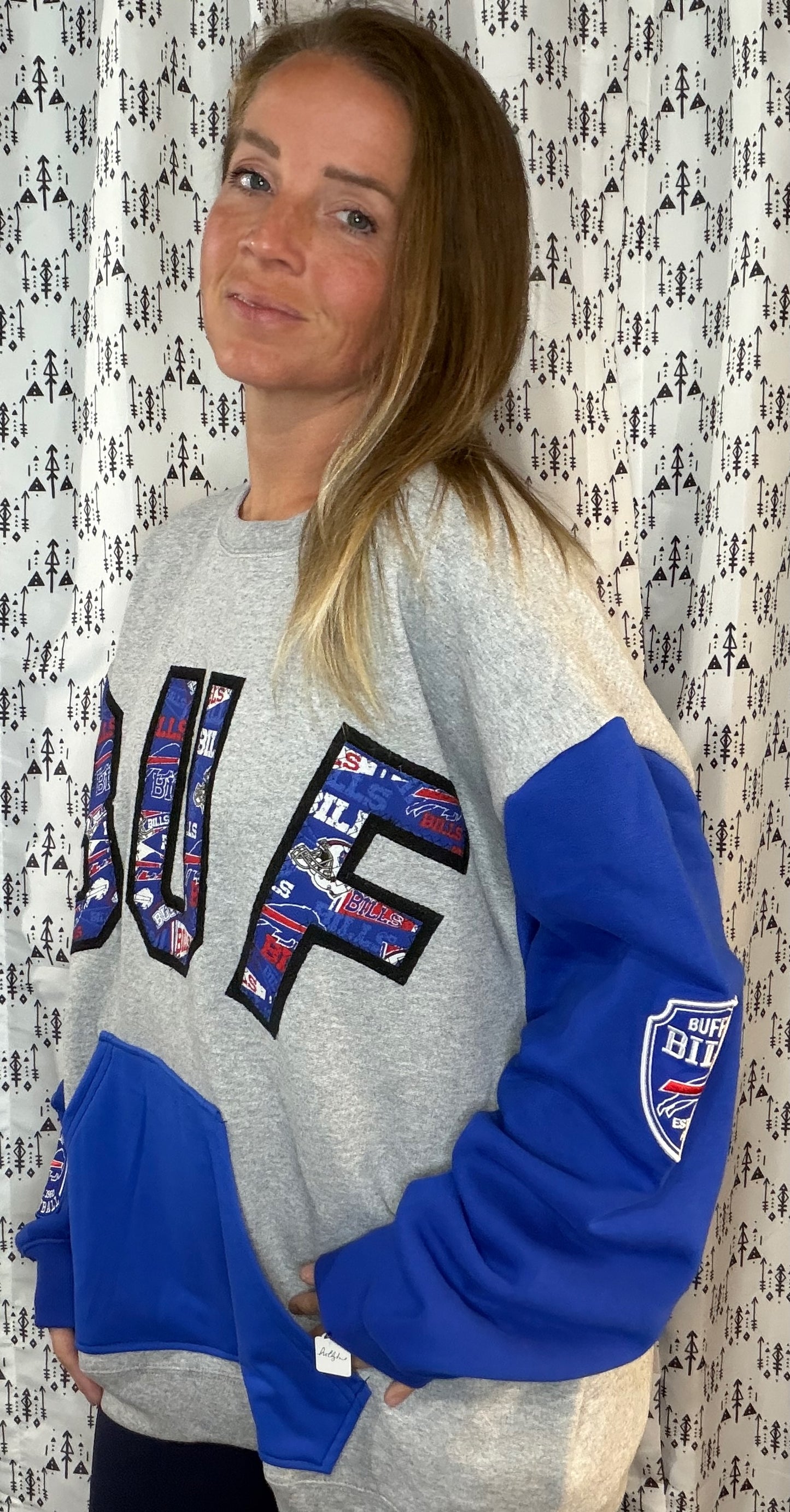 Grey Color-Block BUF Football Crewneck Size Unisex- XL/2X