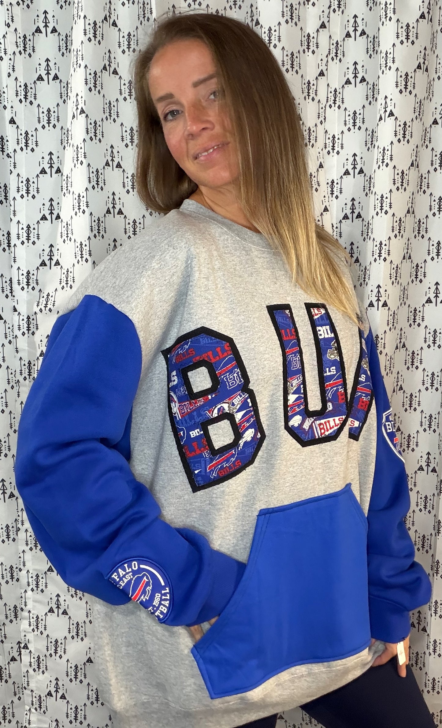 Grey Color-Block BUF Football Crewneck Size Unisex- XL/2X