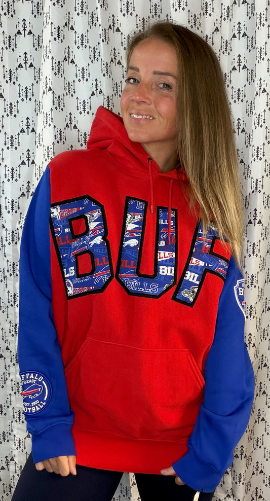 Red Color-Block BUF Football Hoodie Size Unisex- M/L