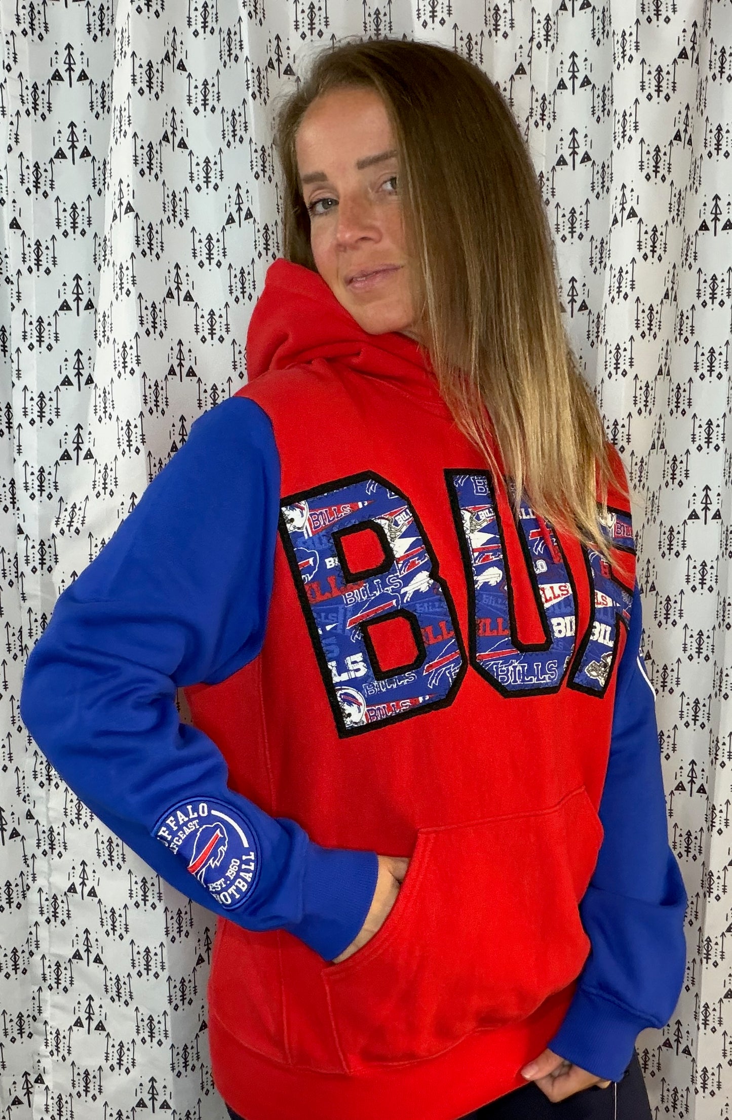 Red Color-Block BUF Football Hoodie Size Unisex- M/L