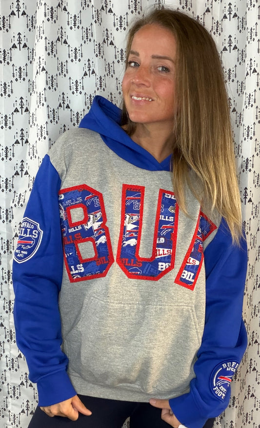 Grey Color-Block BUF Football Hoodie Size Unisex- S/M
