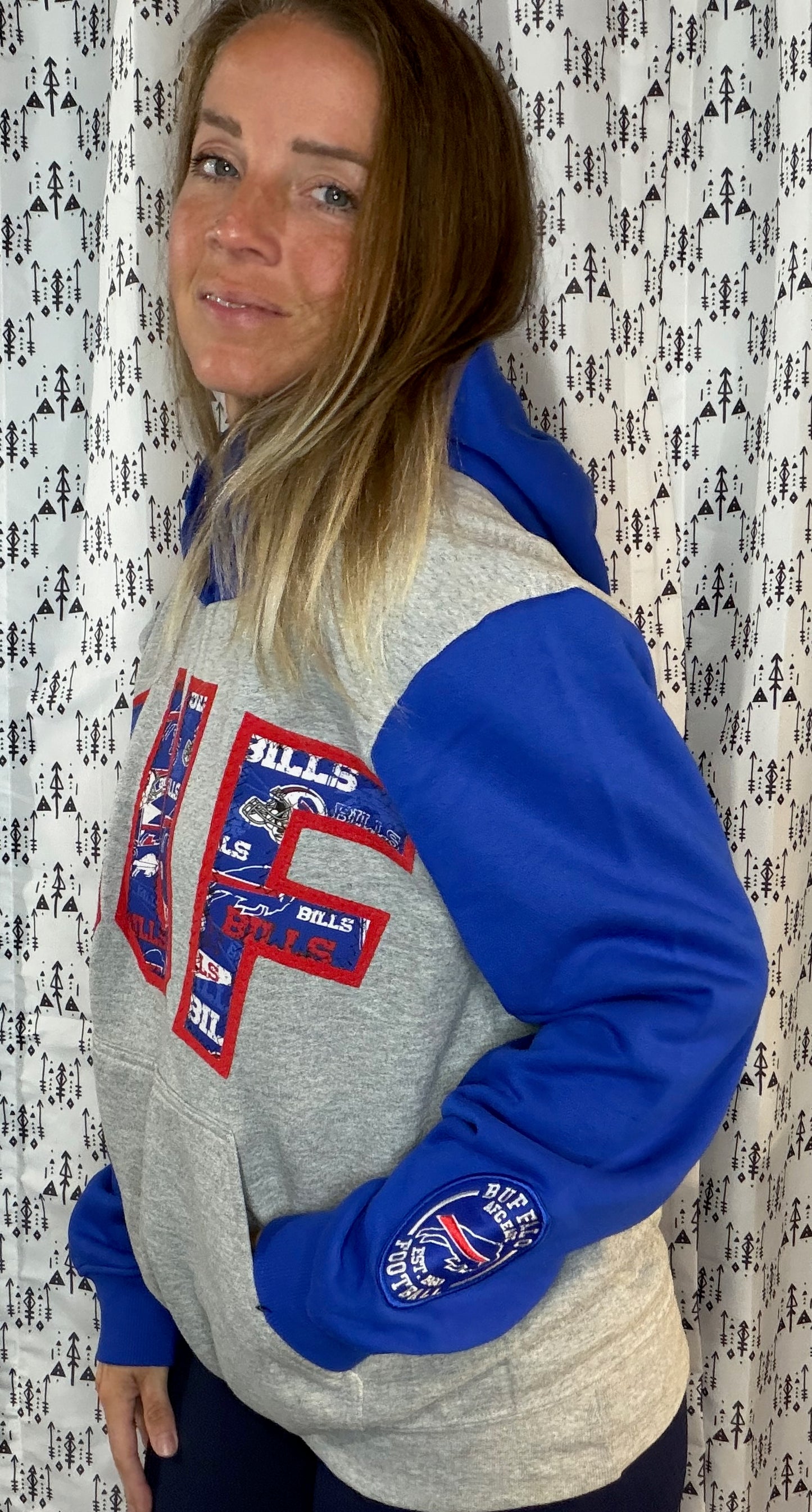 Grey Color-Block BUF Football Hoodie Size Unisex- S/M