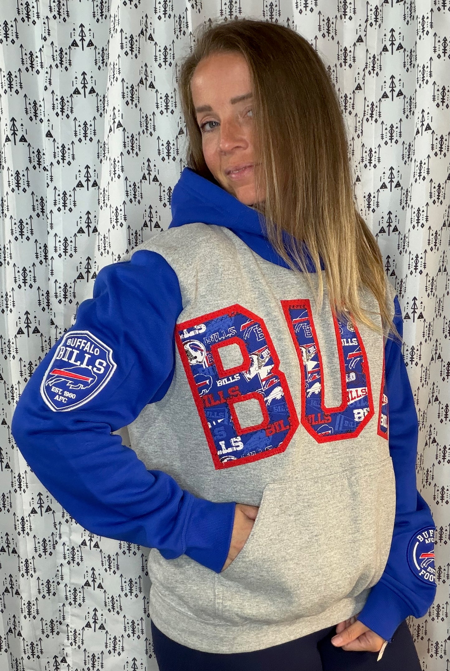 Grey Color-Block BUF Football Hoodie Size Unisex- S/M
