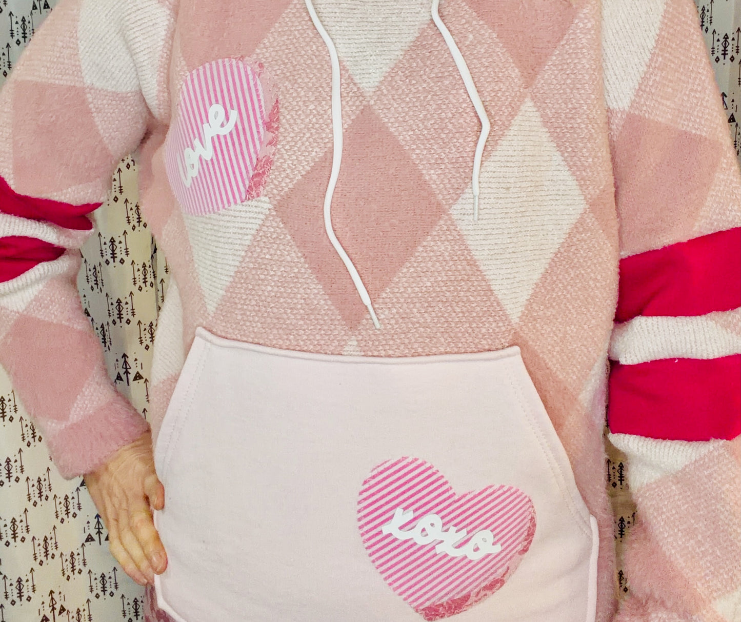 Argyle Pink LOVE Hoodie Size Women's-S/M