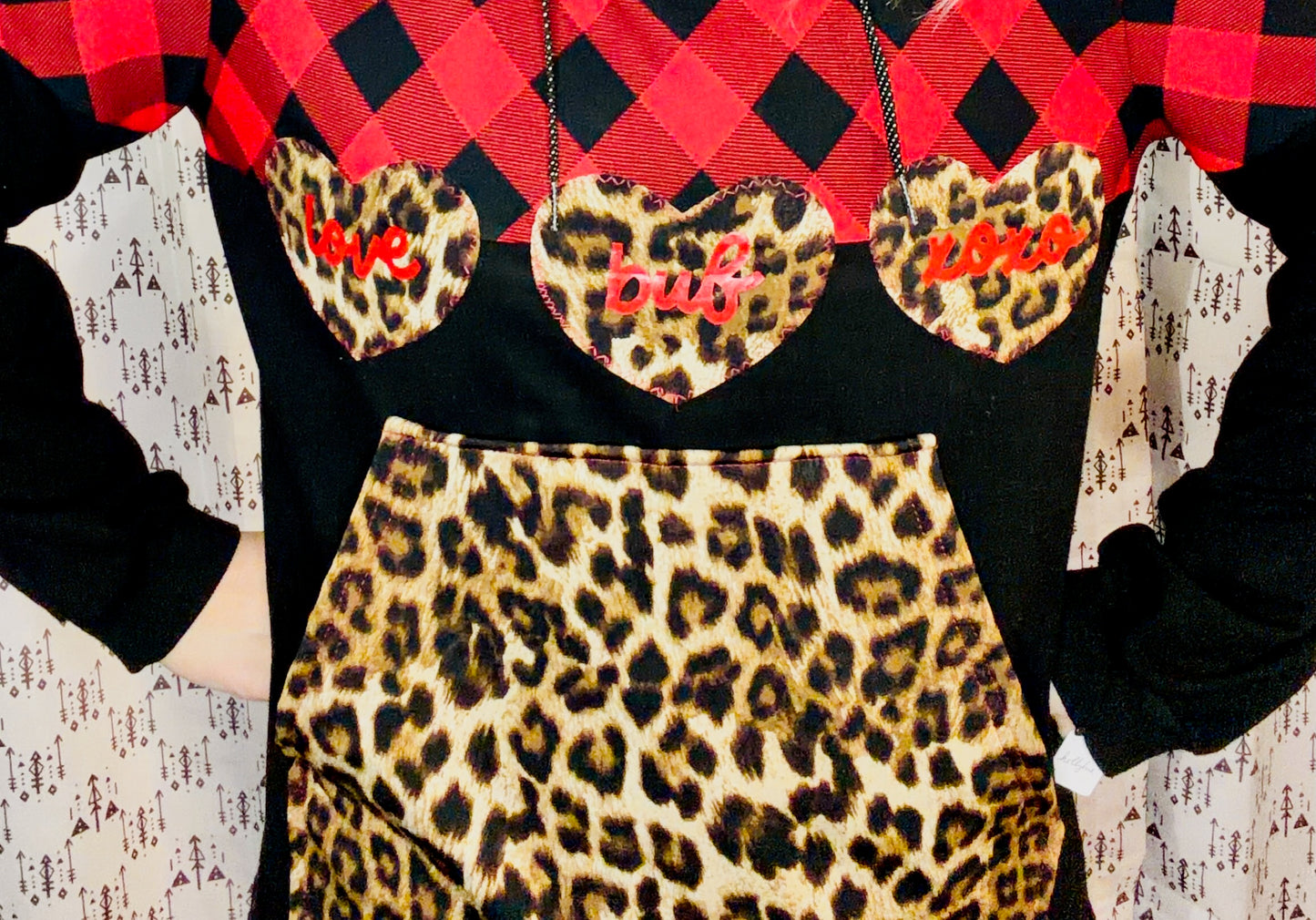 Black Leopard & Buffalo Check LOVE Hoodie Size Women's-L/XL