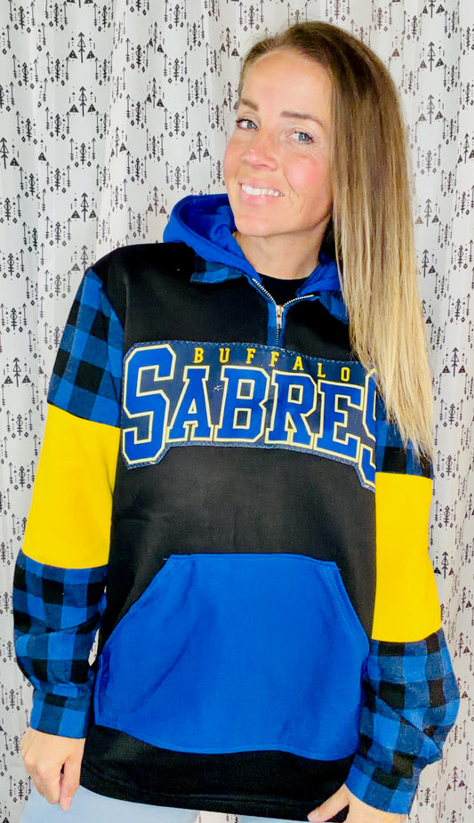 Black & Plaid Buffalo Hockey Hoodie Size Unisex-M/L