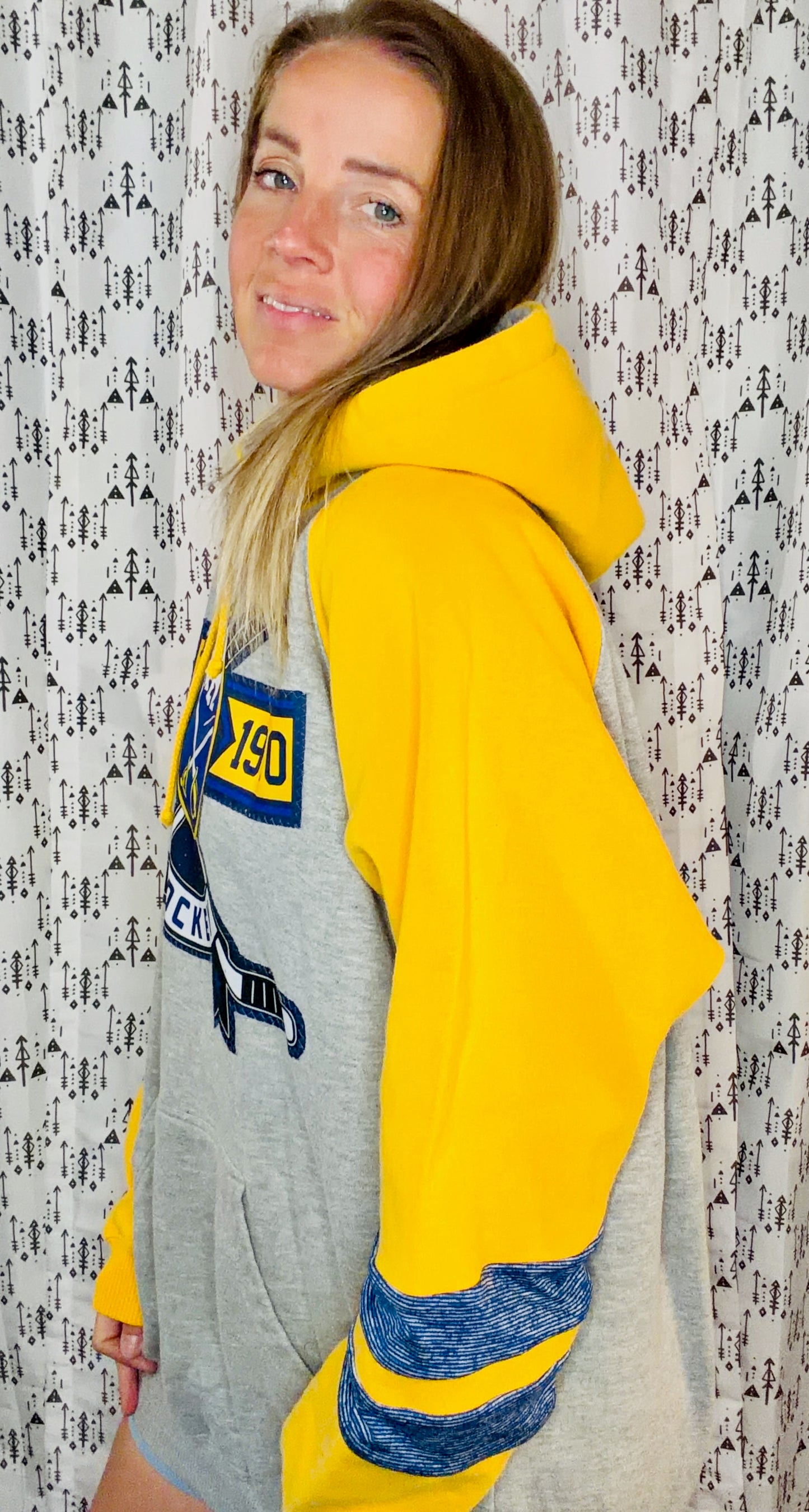 Yellow & Grey Buffalo Hockey Hoodie Size Unisex-XL/2X