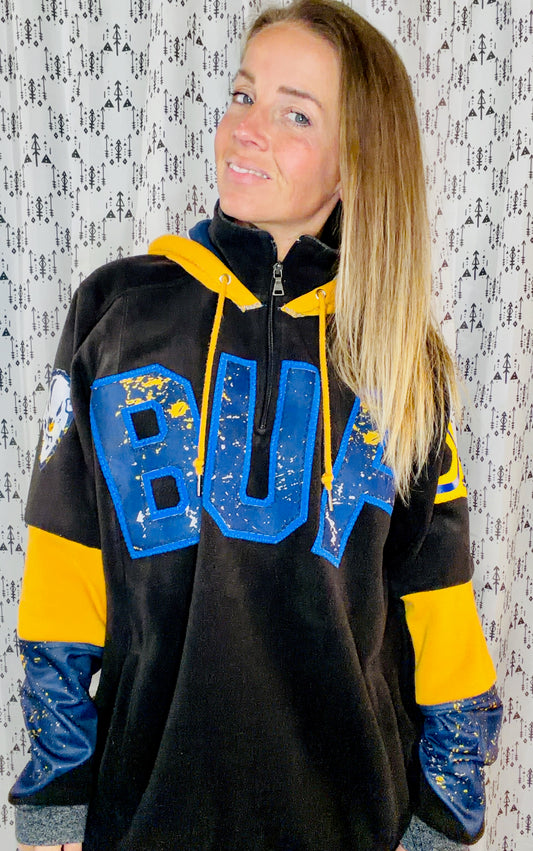 Black BUF Hockey Hoodie 1/4 Zip Jacket Size Unisex-L/XL