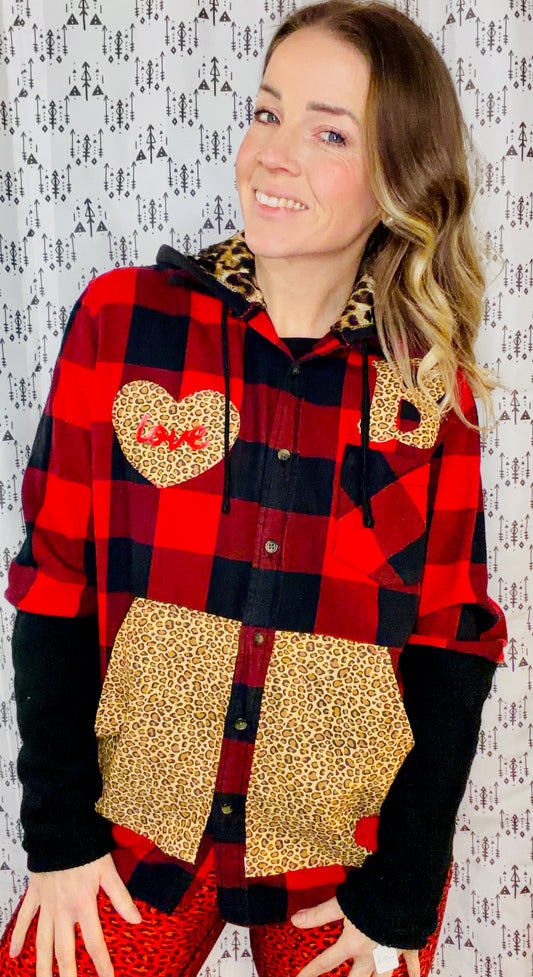 Red Plaid & Leopard Buffalo LOVE Button-Up Size- Women's L/XL