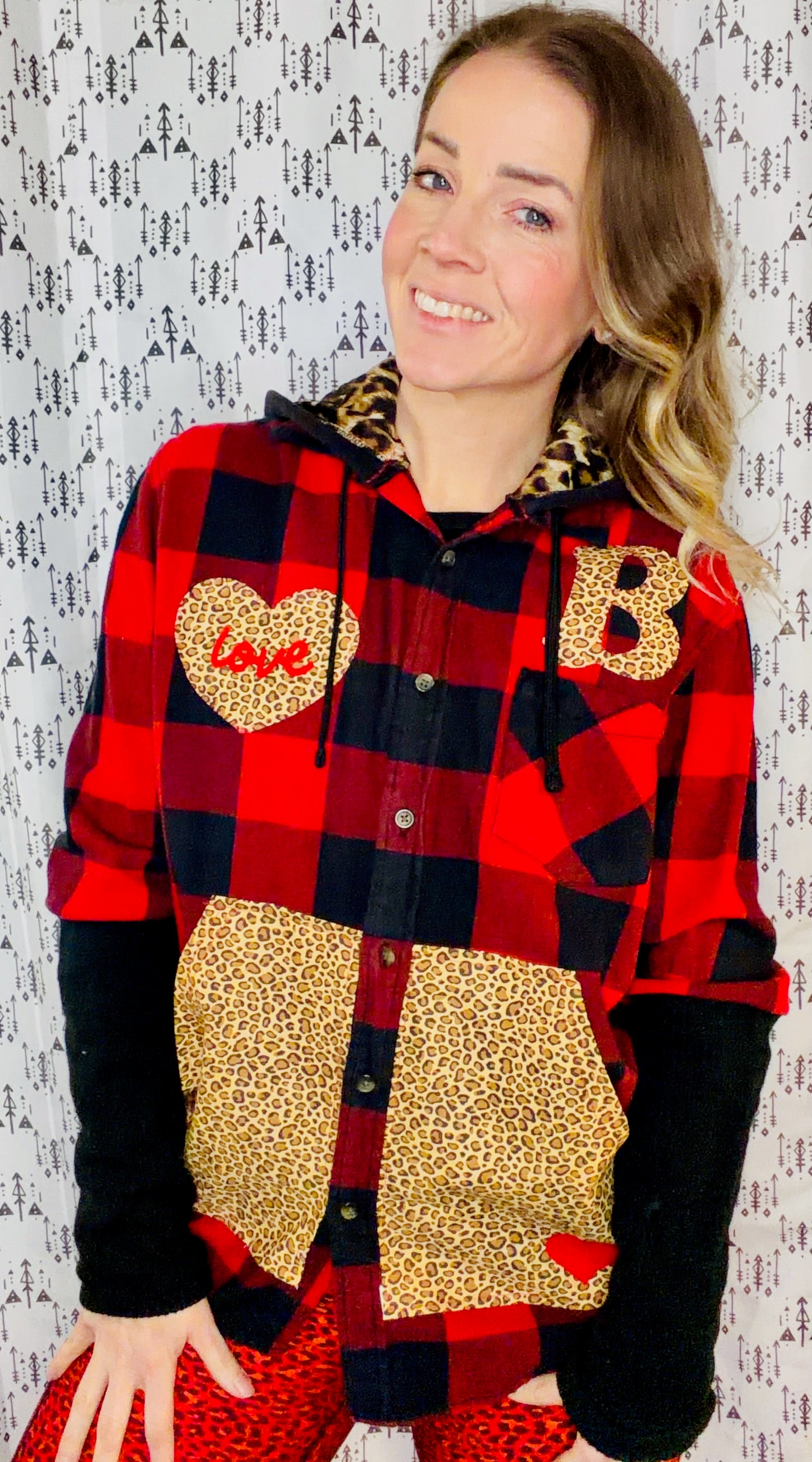 Red Plaid & Leopard Buffalo LOVE Button-Up Size- Women's L/XL
