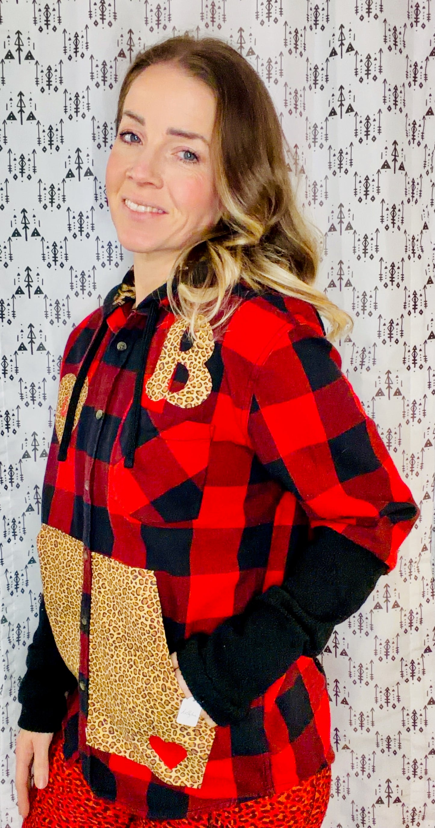 Red Plaid & Leopard Buffalo LOVE Button-Up Size- Women's L/XL