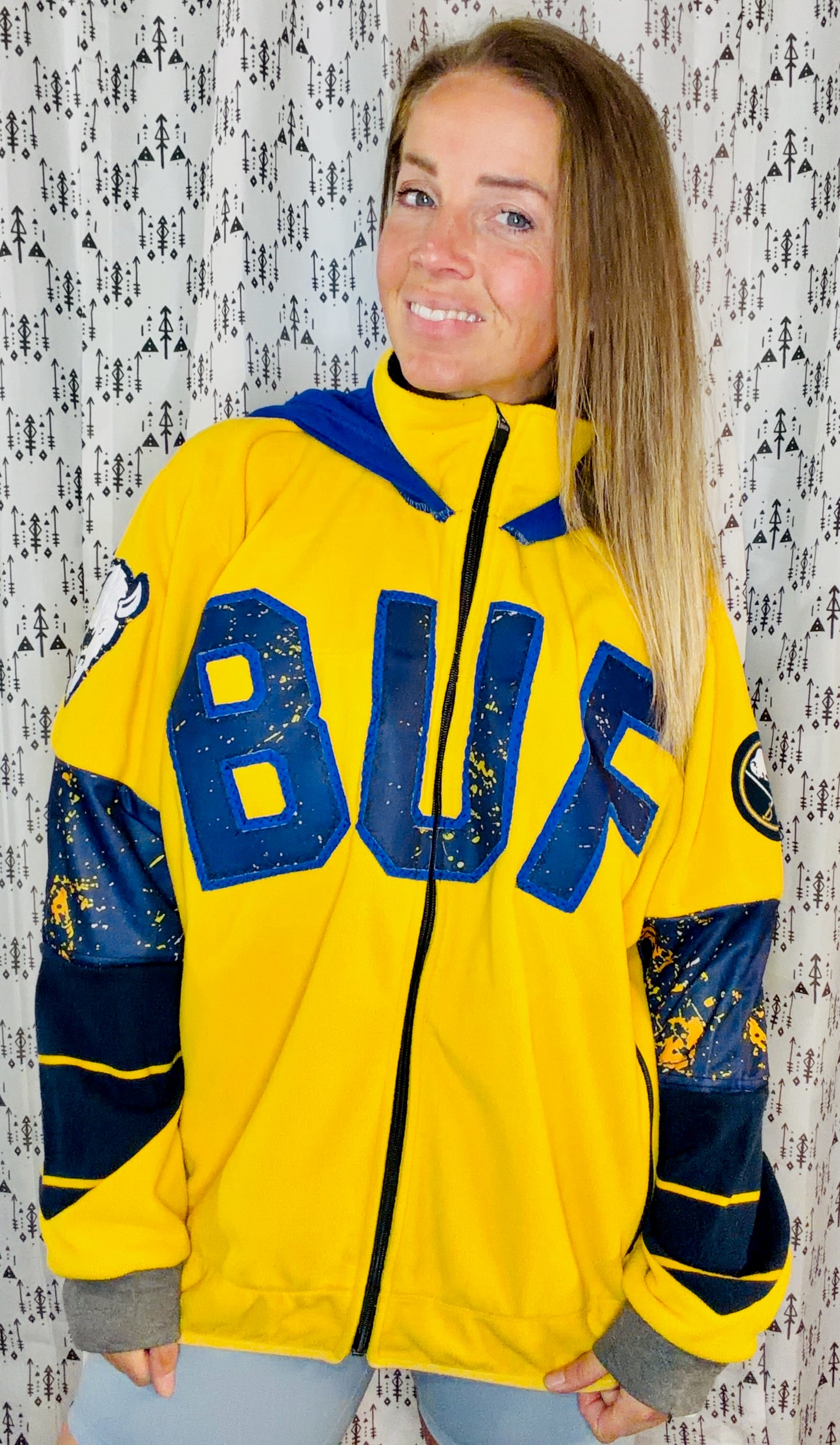 Yellow BUF Hockey Hoodie Zip Up Jacket Size Unisex-L/XL