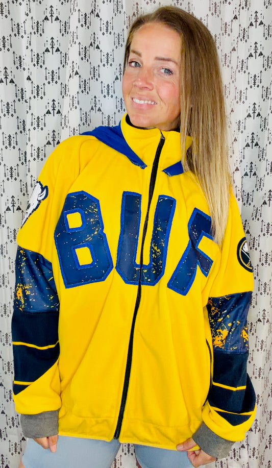 Yellow BUF Hockey Hoodie Zip Up Jacket Size Unisex-L/XL