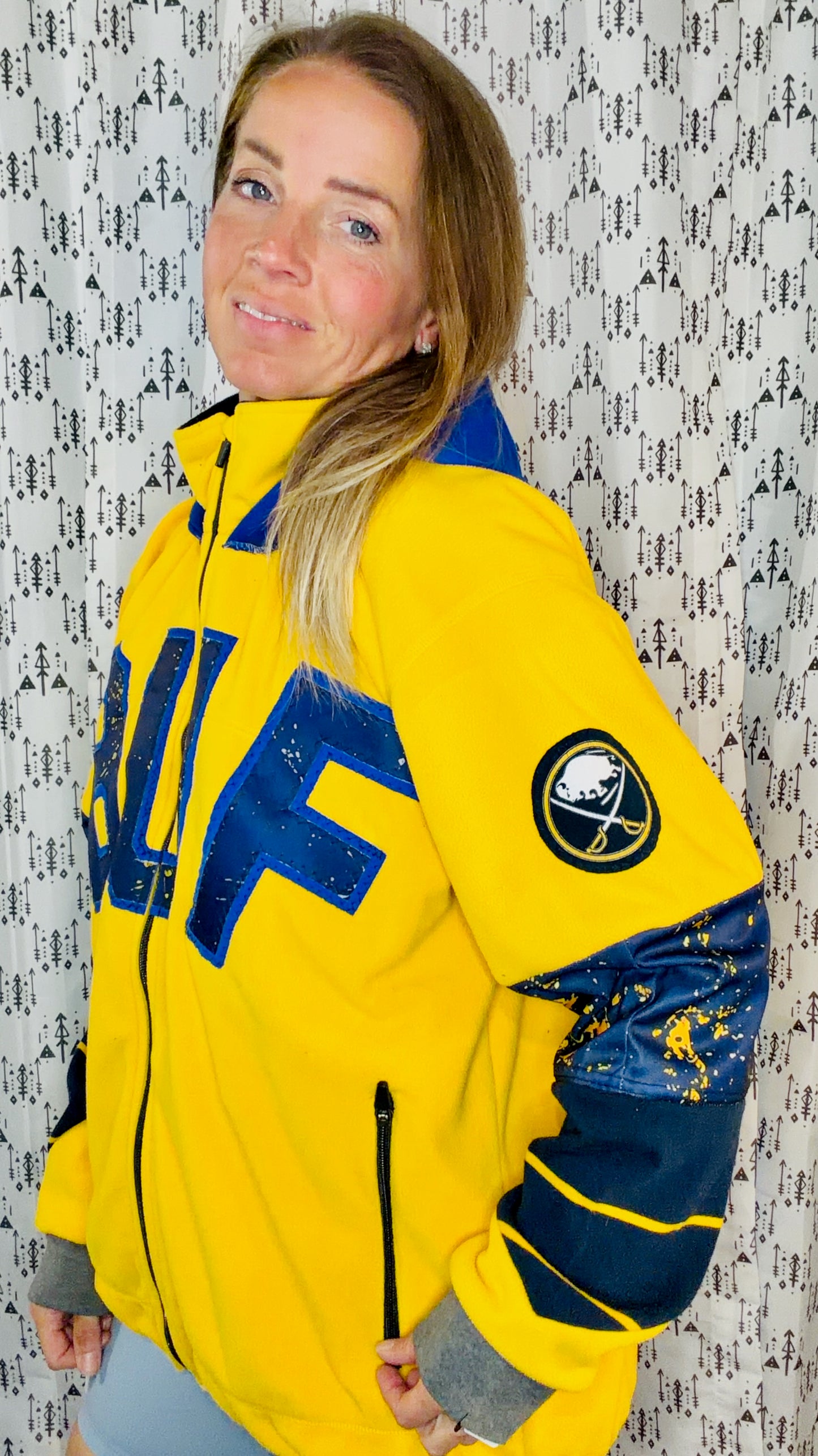 Yellow BUF Hockey Hoodie Zip Up Jacket Size Unisex-L/XL