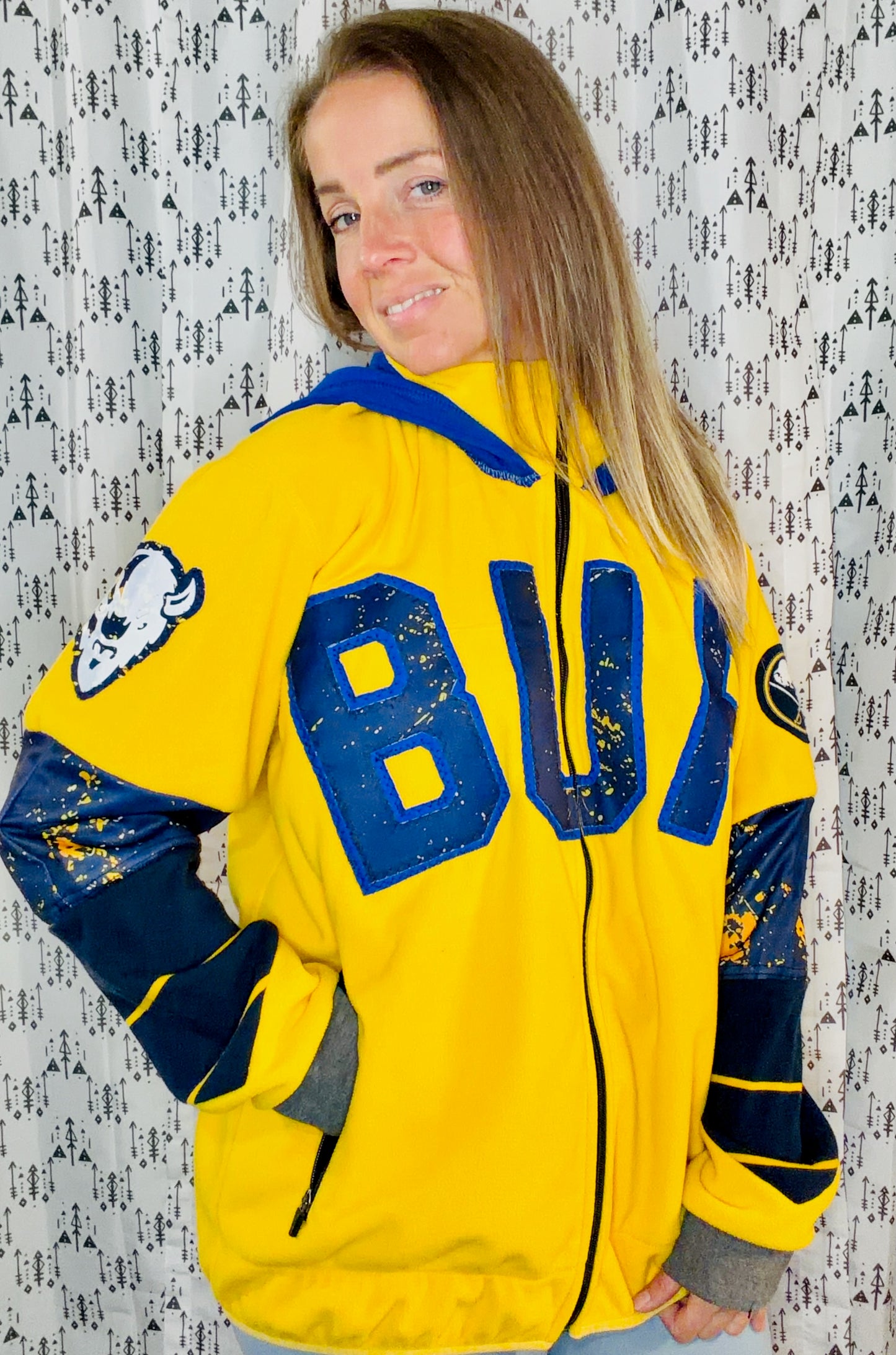 Yellow BUF Hockey Hoodie Zip Up Jacket Size Unisex-L/XL