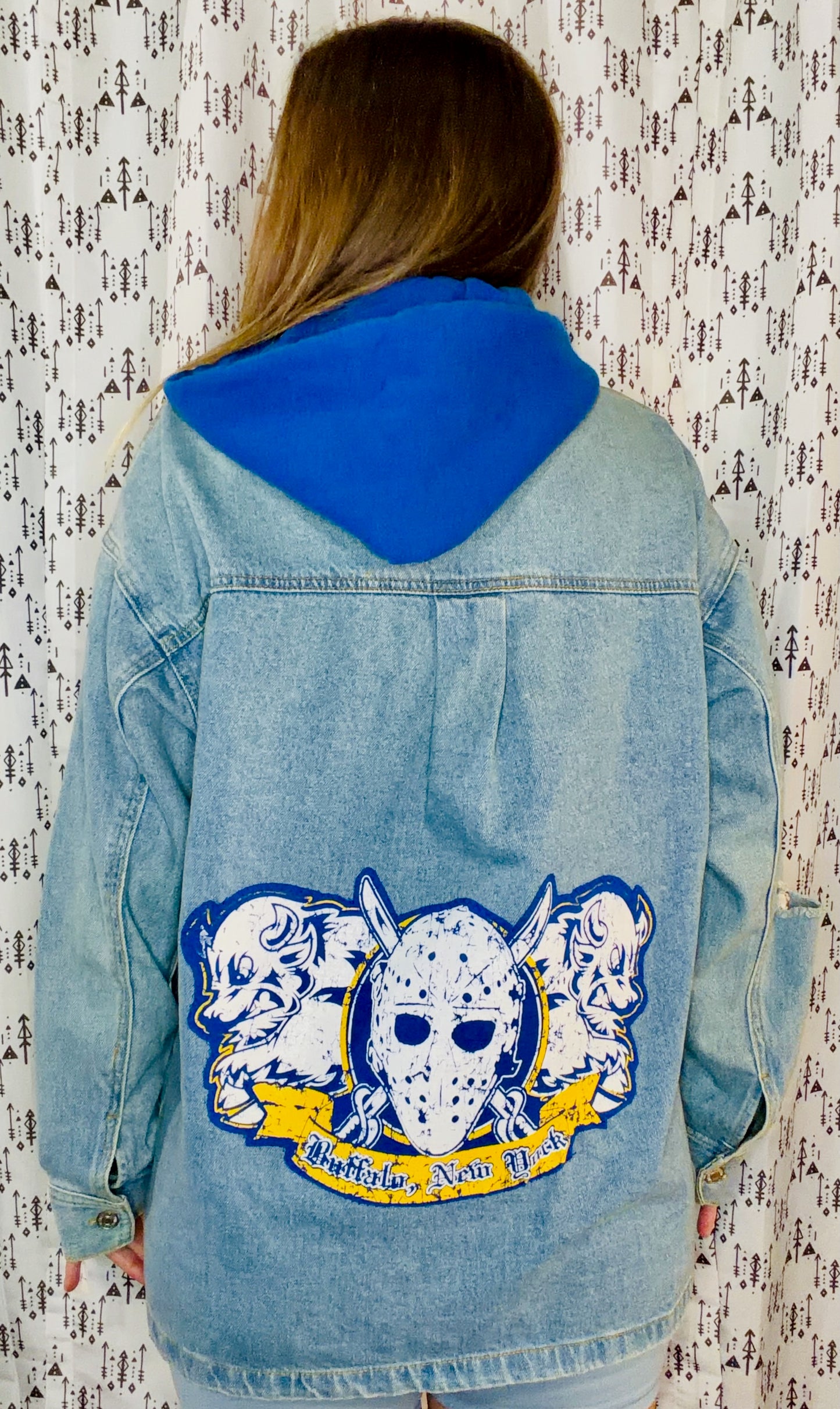 Denim BUF Hockey Button-Down Hoodie Size Women's-L/XL