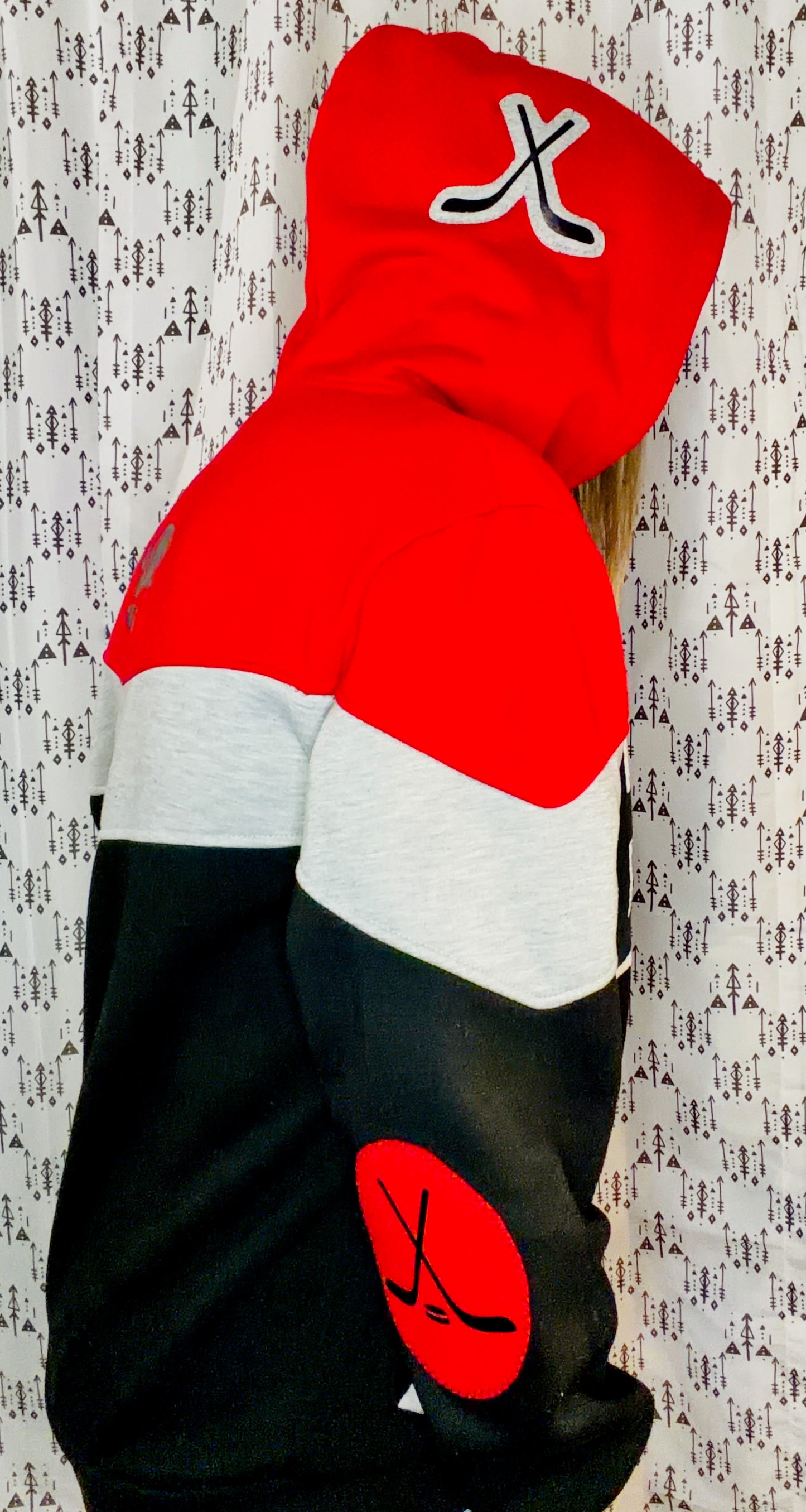 Grey, Red, & Black BUF 90's Hockey Hoodie Size Unisex- M/L