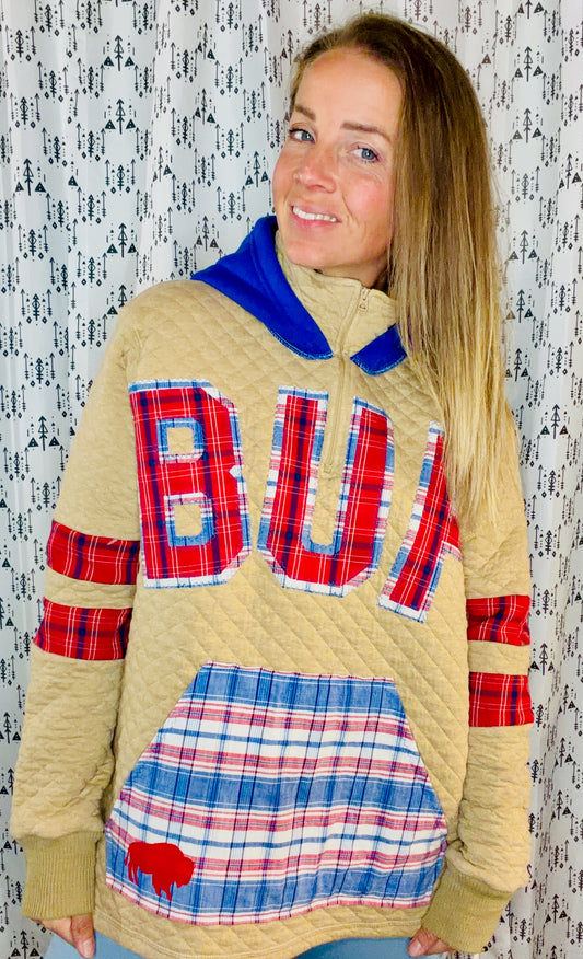 Khaki Quilted BUF Football Hoodie Size Women's- XL/2X