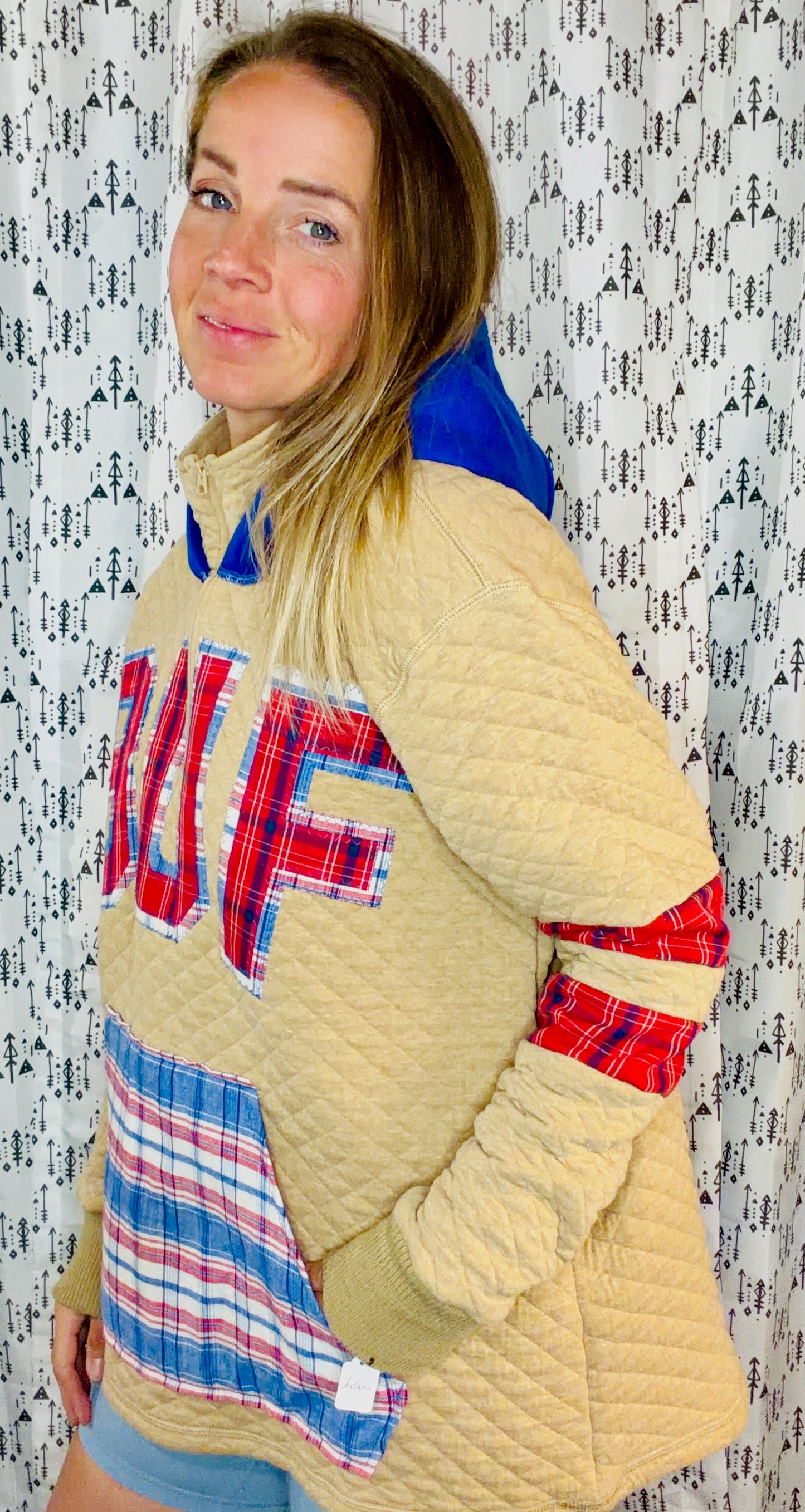 Khaki Quilted BUF Football Hoodie Size Women's- XL/2X