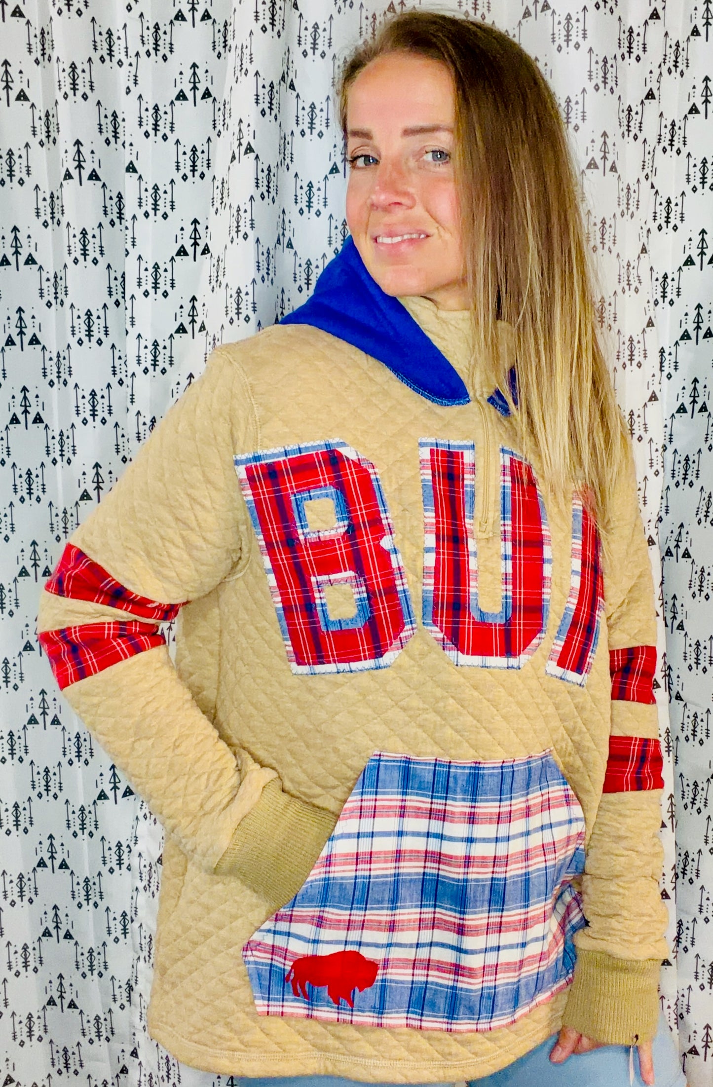 Khaki Quilted BUF Football Hoodie Size Women's- XL/2X