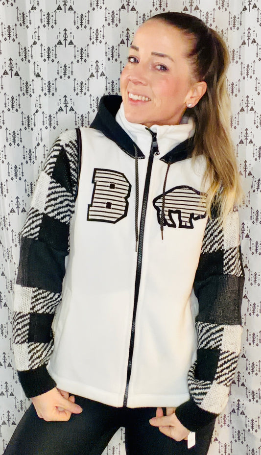 Black & White Buffalo Check Zip-Up Jacket Size- Women's S/M